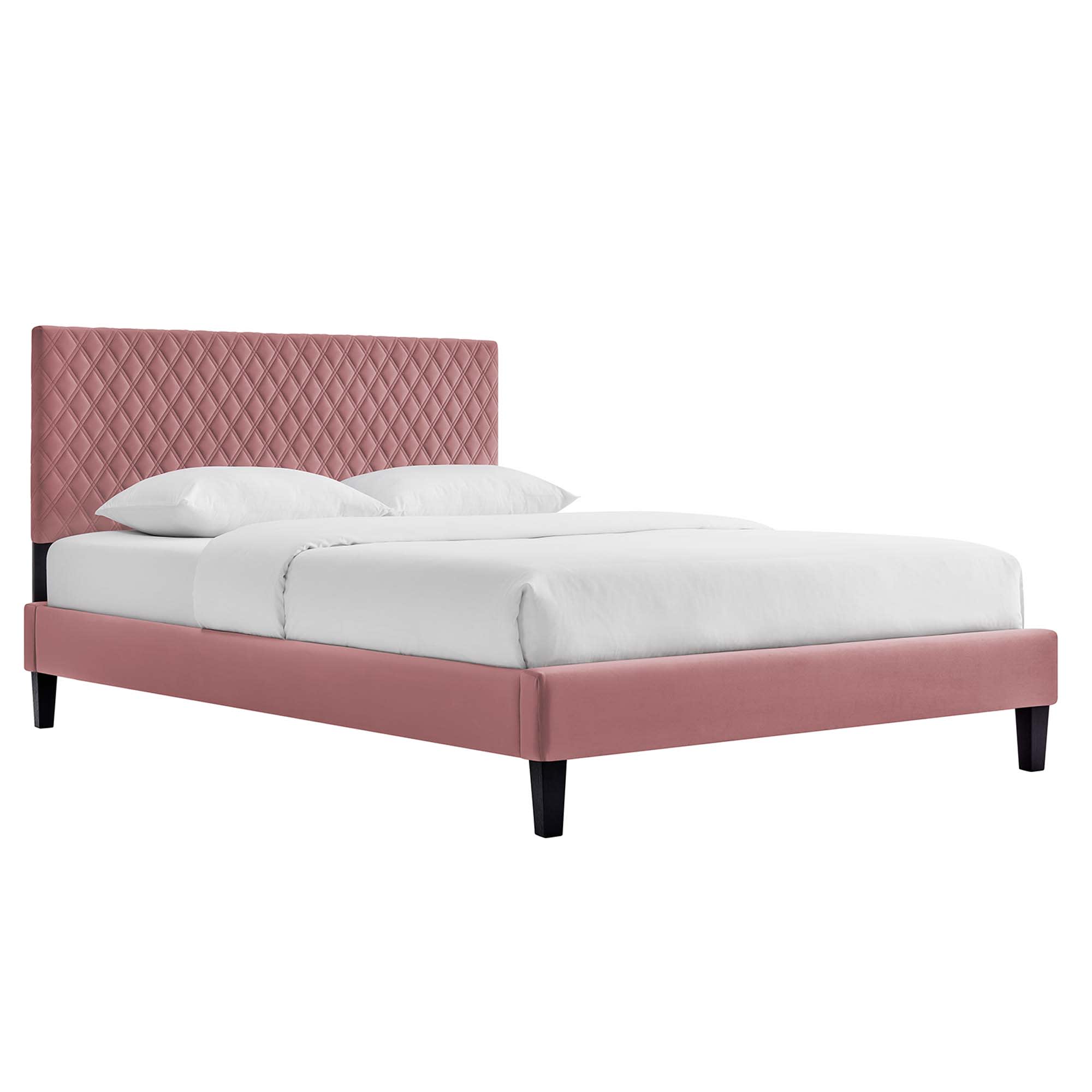  Garcelle Performance Velvet King Platform Bed in Dusty Rose