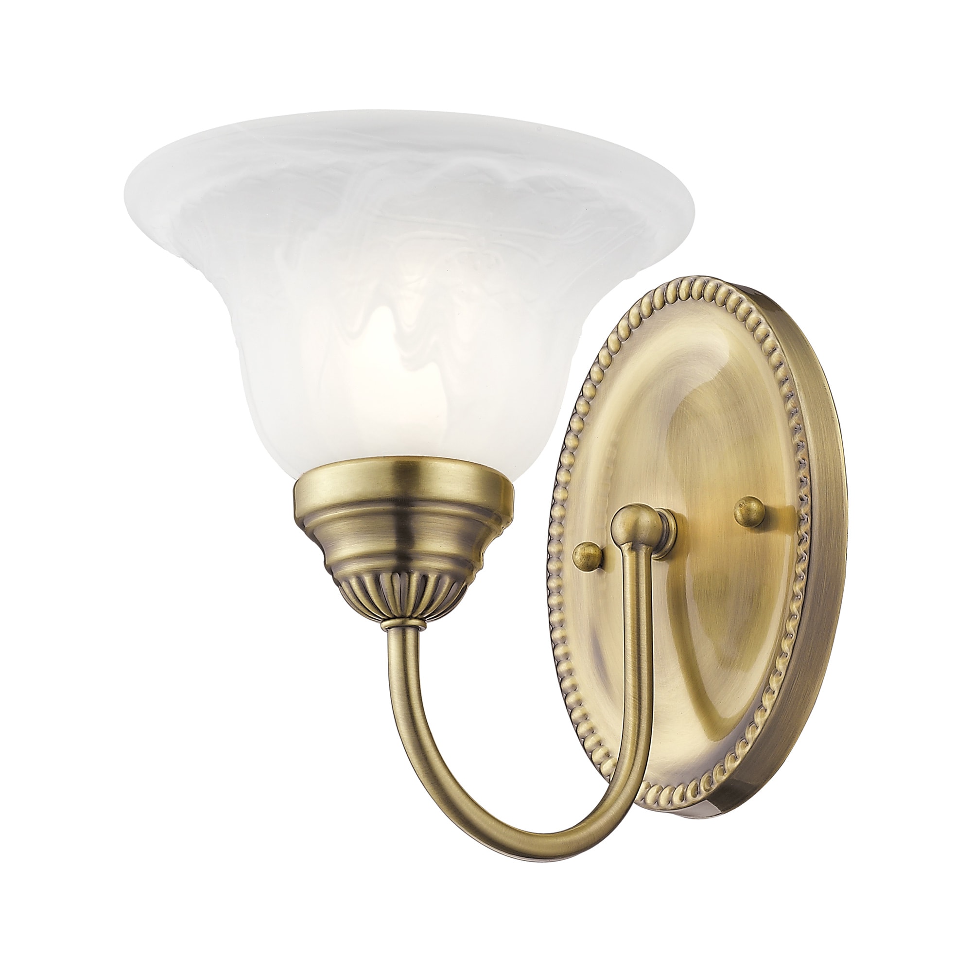 Edgemont Antique Brass 1-Light Vanity with White Alabaster Glass