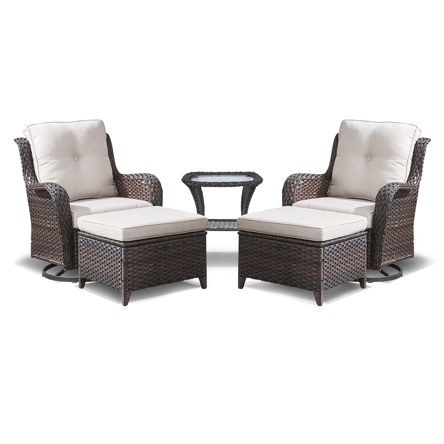 Rilyson FS023025014-2 Curved Handrail 5 -Piece Wicker Patio Conversation Set with Multiple color/finishes Cushions