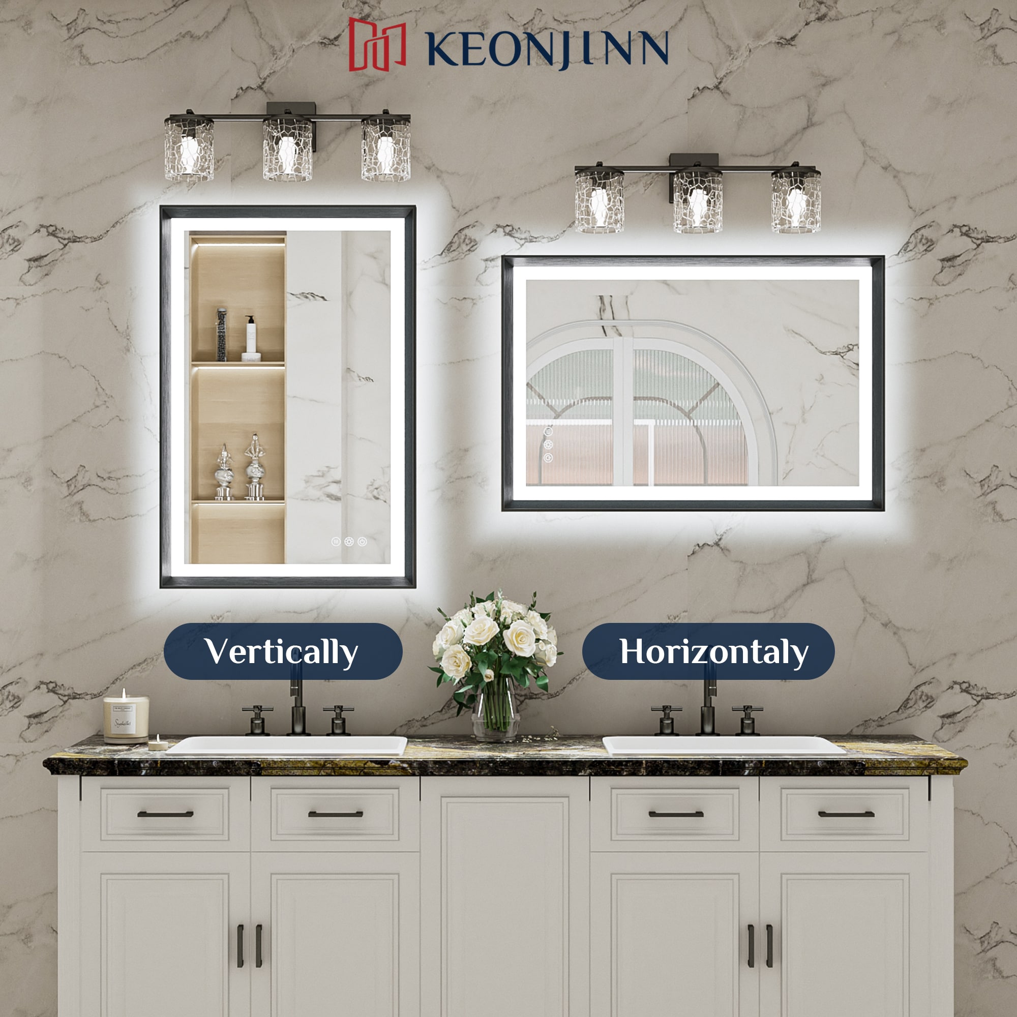 Keonjinn LW-ZBGSSW-18090BK Framed-Bath-Mirrors - View #9