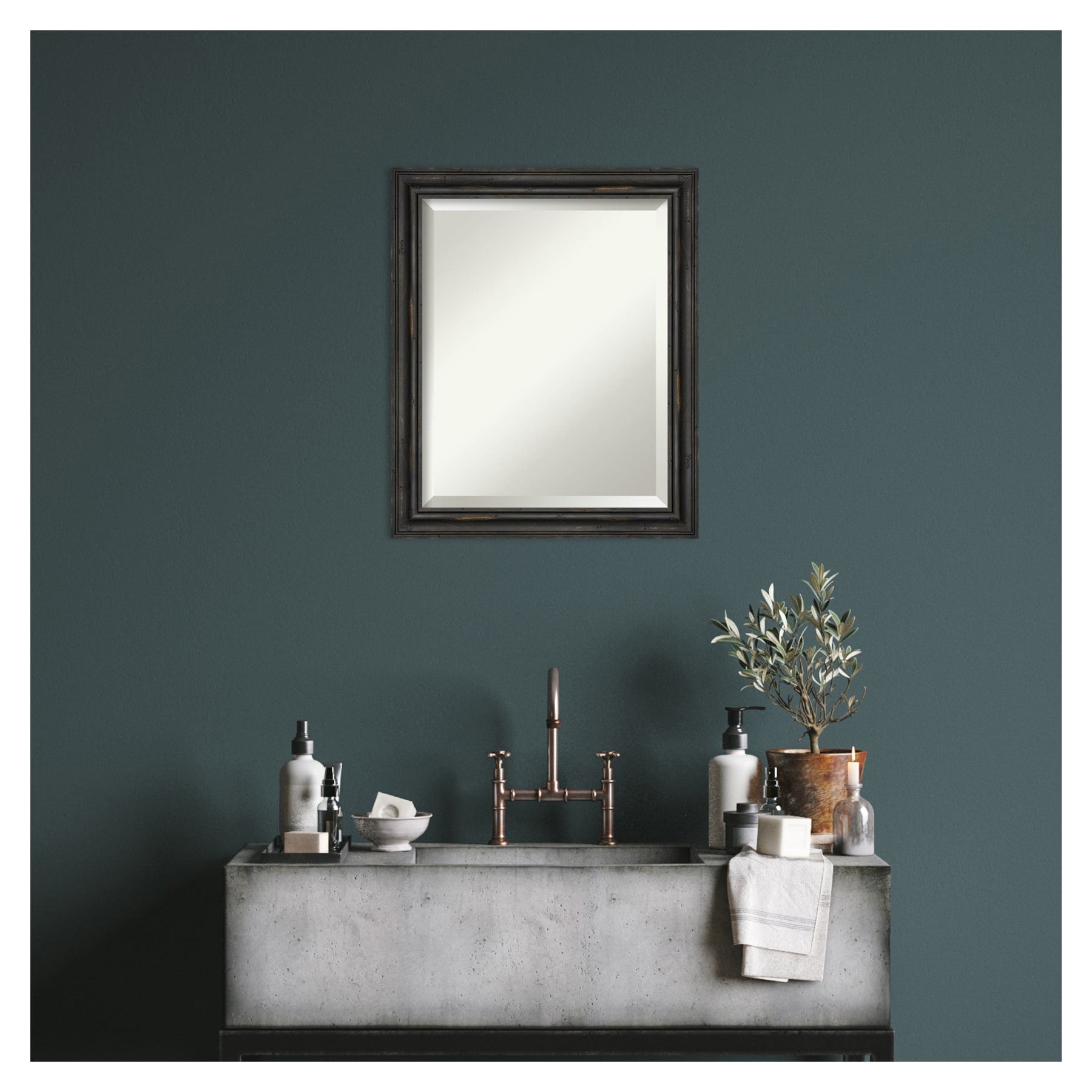 Rustic Black Pine Rectangular Beveled Bathroom Vanity Mirror