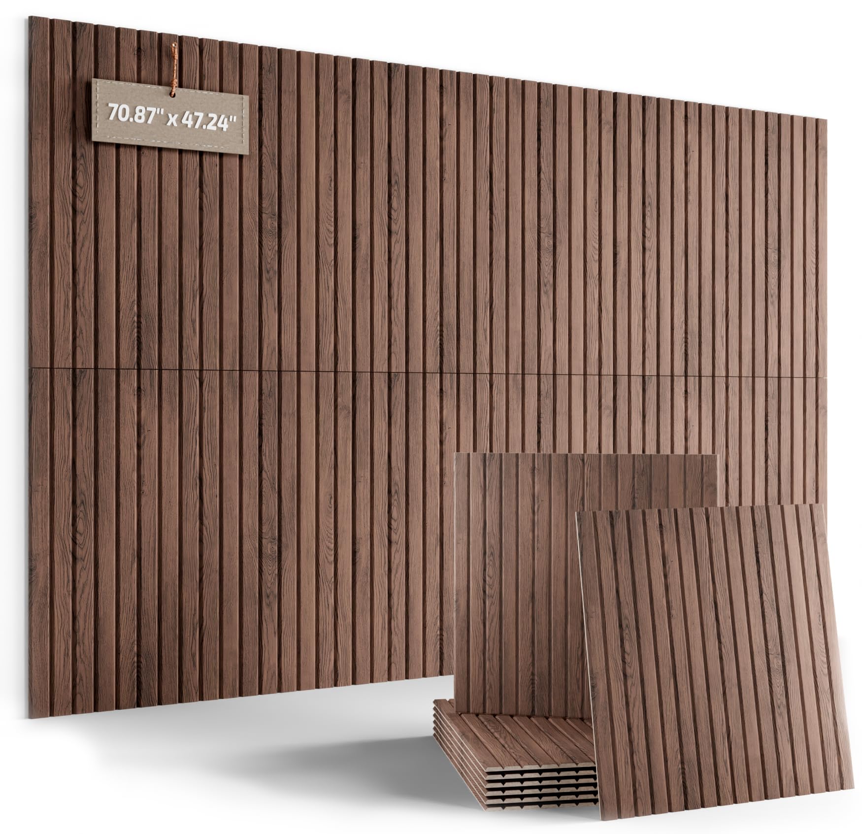 ITOPFOX Large Felt Bulletin Board Wall Panels Set of Six with Adhesive Tabs for Home Office Studio Sound Absorption Walnut Slat Finish #LIT0814I496