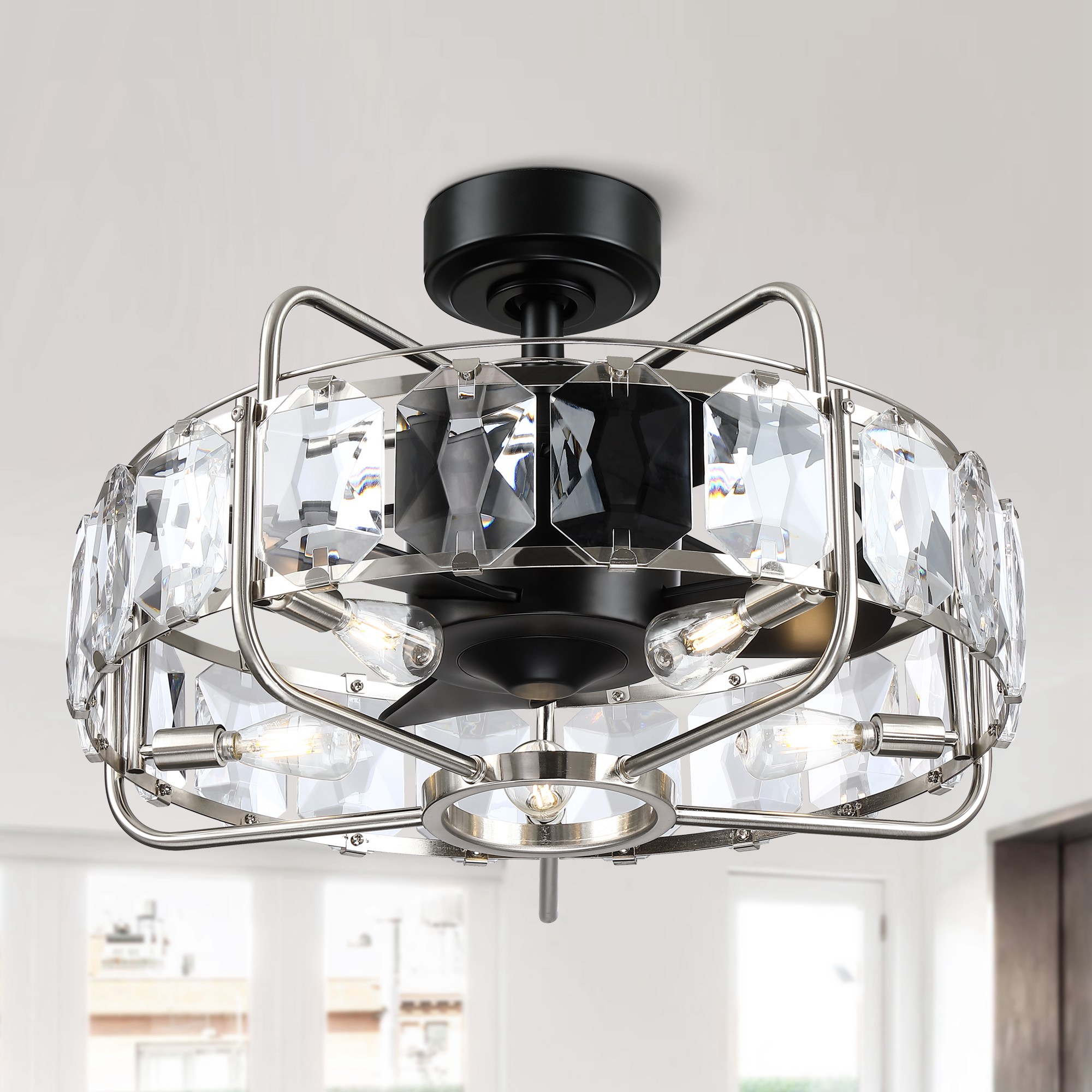 Parrot Uncle F8237110V 22.8-in Black with Brushed Blades Fandelier Ceiling Fan Light Kit Compatible - Remote Included ( 3 -Blade )