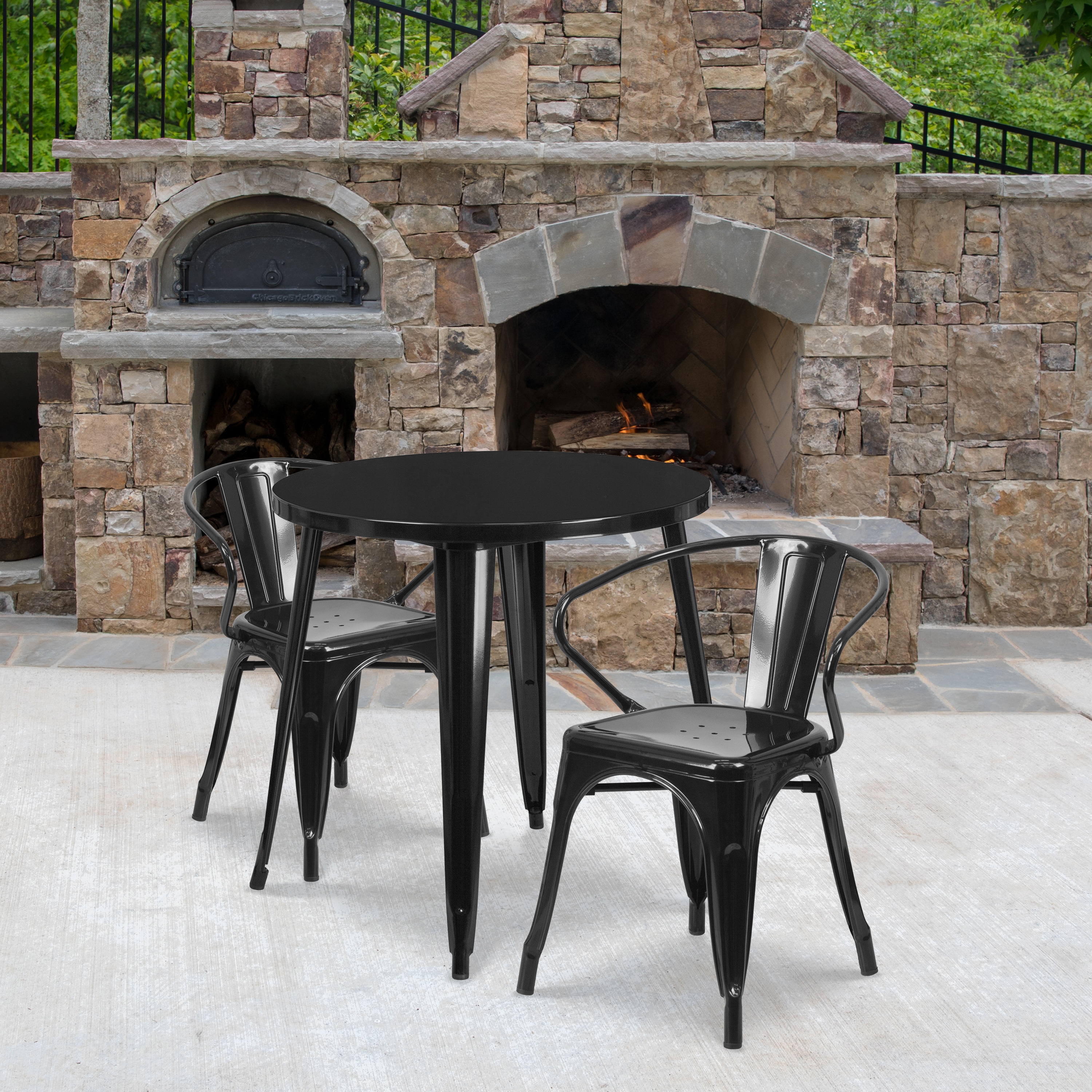 Flash Furniture - Conrad Commercial Grade 30-in Round Black Metal Indoor-Outdoor Table Set with 2...