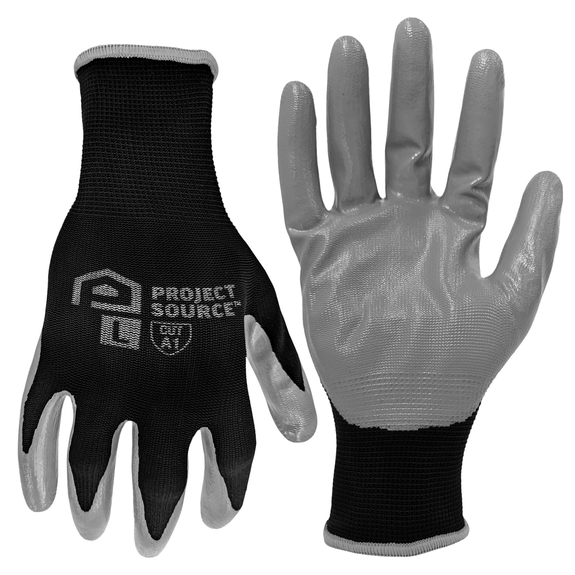 Project Source USHG-4061L Large Gray Nitrile dipped Nitrile/Polyester Everyday Gloves 5 -Pairs