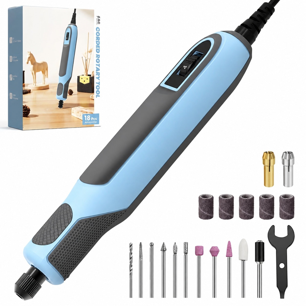 Ahfiwaso  Corded Rotary Tool 36W 4 Variable Speed 10000 to 22000 RPM with 18 Accessories Lightweight Multi Tool for Sanding Polishing Drilling