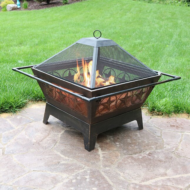 Bronze Steel Wood Burning Fire Pit, Sunnydaze Foldable Fire Pit Cooking Grill Gratered