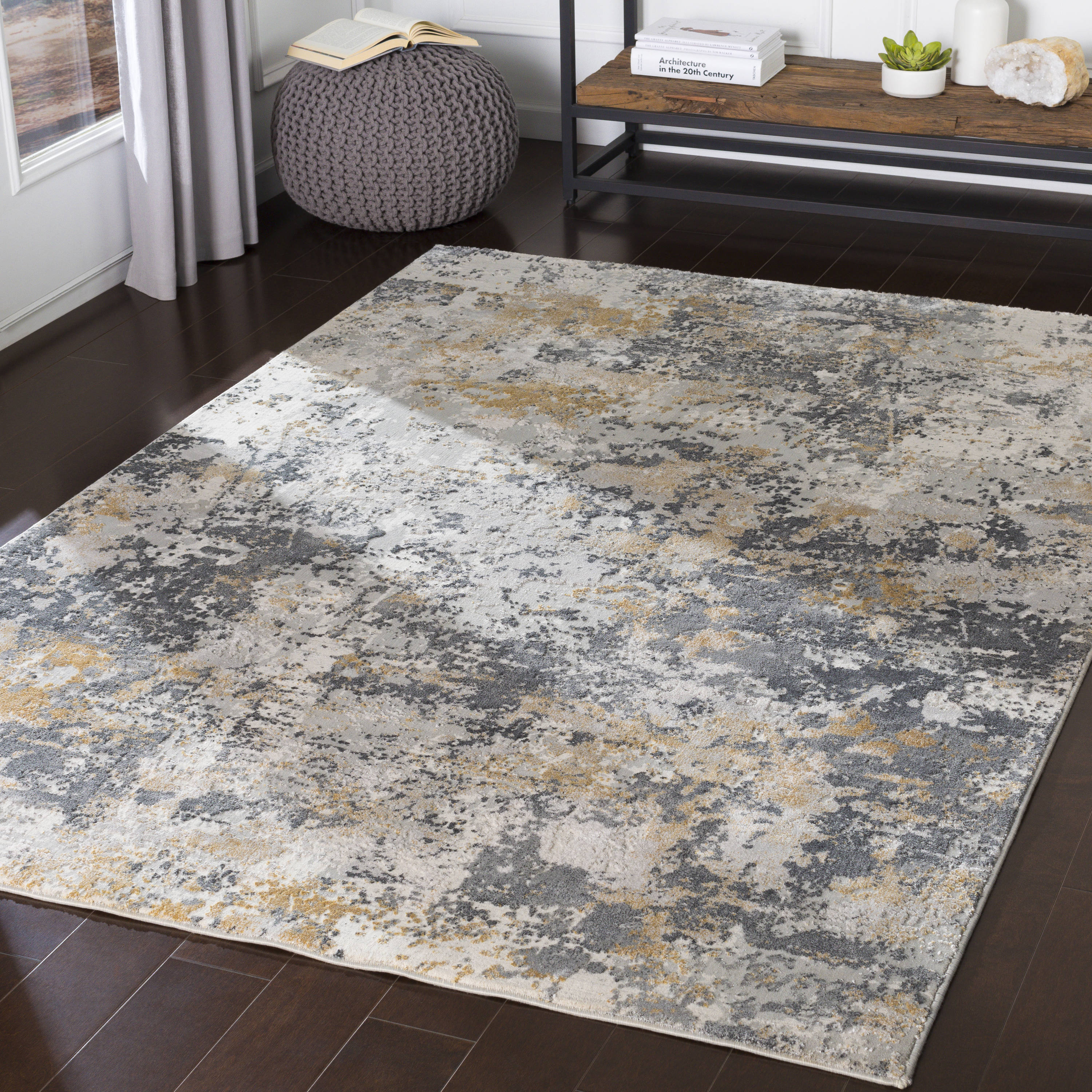 Surya AIS2303-23 Aisha 2 x 3 (ft) Rayon Charcoal Rectangular Indoor Abstract Industrial Area rug