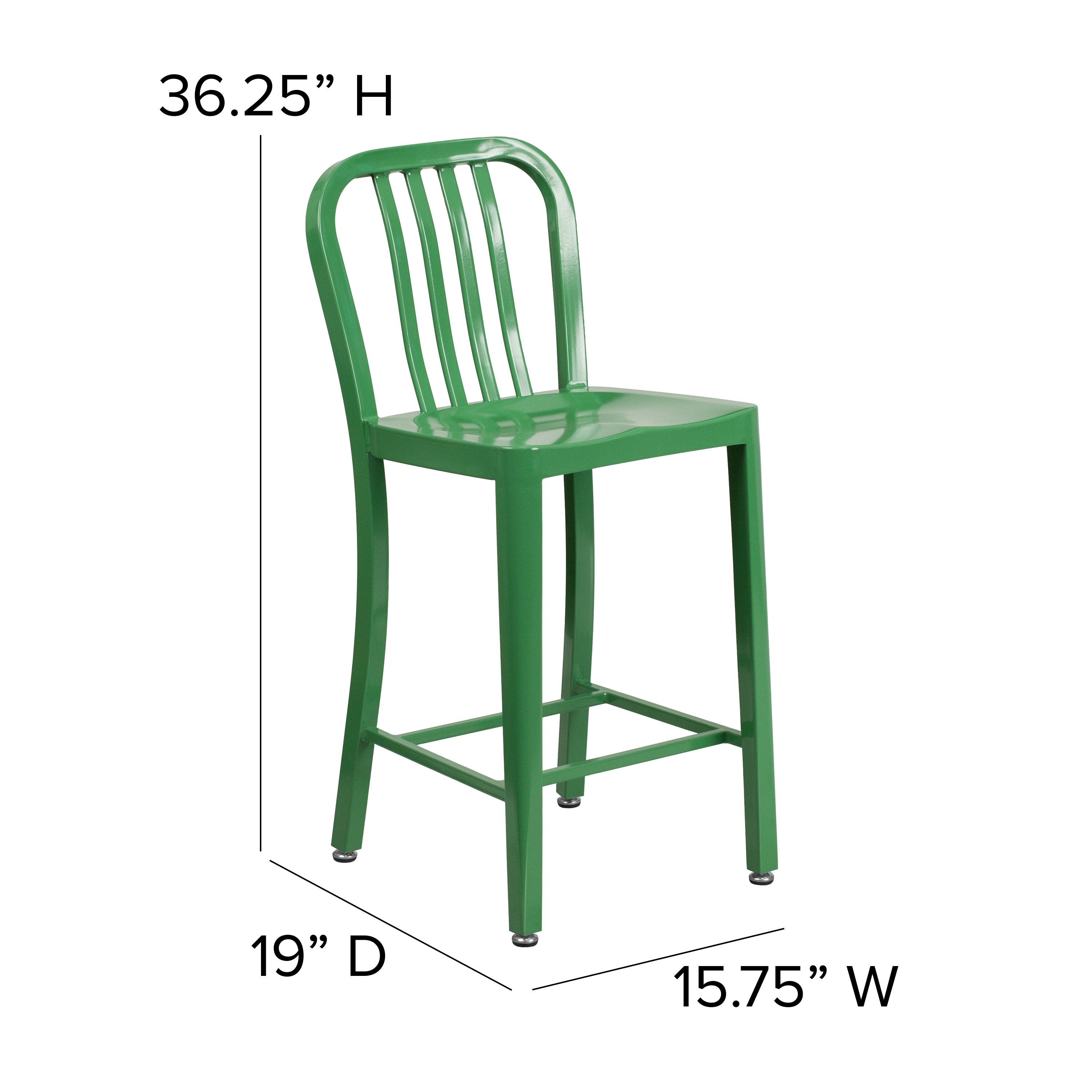 Green Metal 24" Counter Height Stool with Slat Back