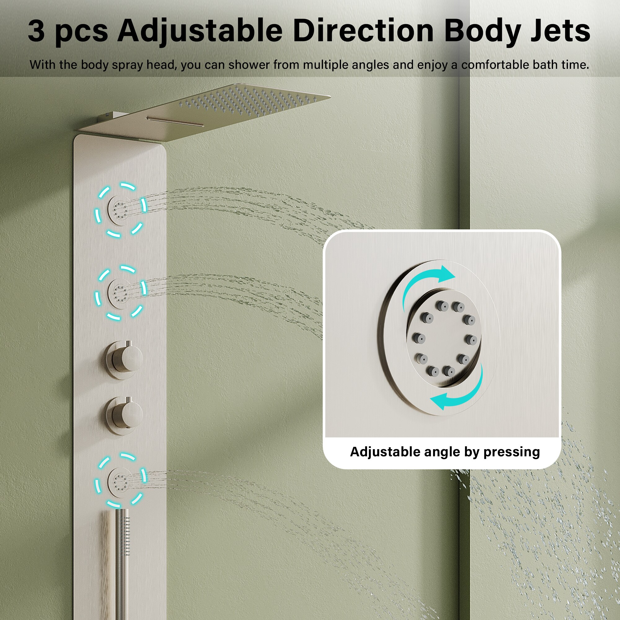 WELLFOR SPA-18037BG Showerhead-Bar-Panels - View #7