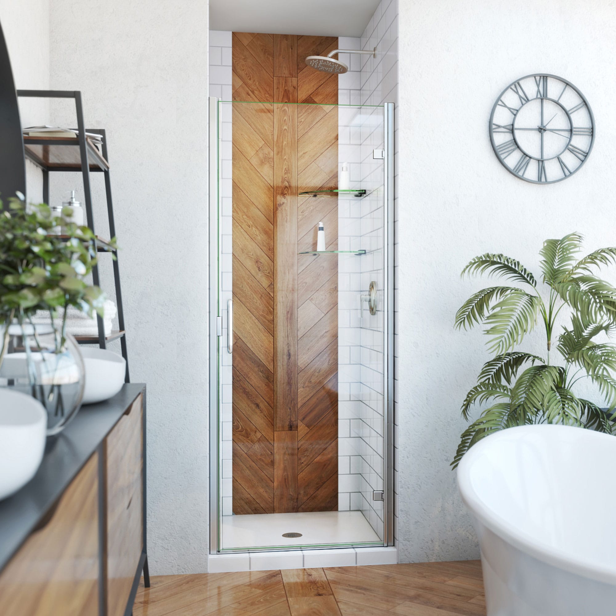 DreamLine SDA230W720VMX04 Alliance Swing Brushed Nickel 30-in to 31-in W x 72.625-in H Semi-frameless Hinged Shower Door 1/4-in Thick Clear Glass