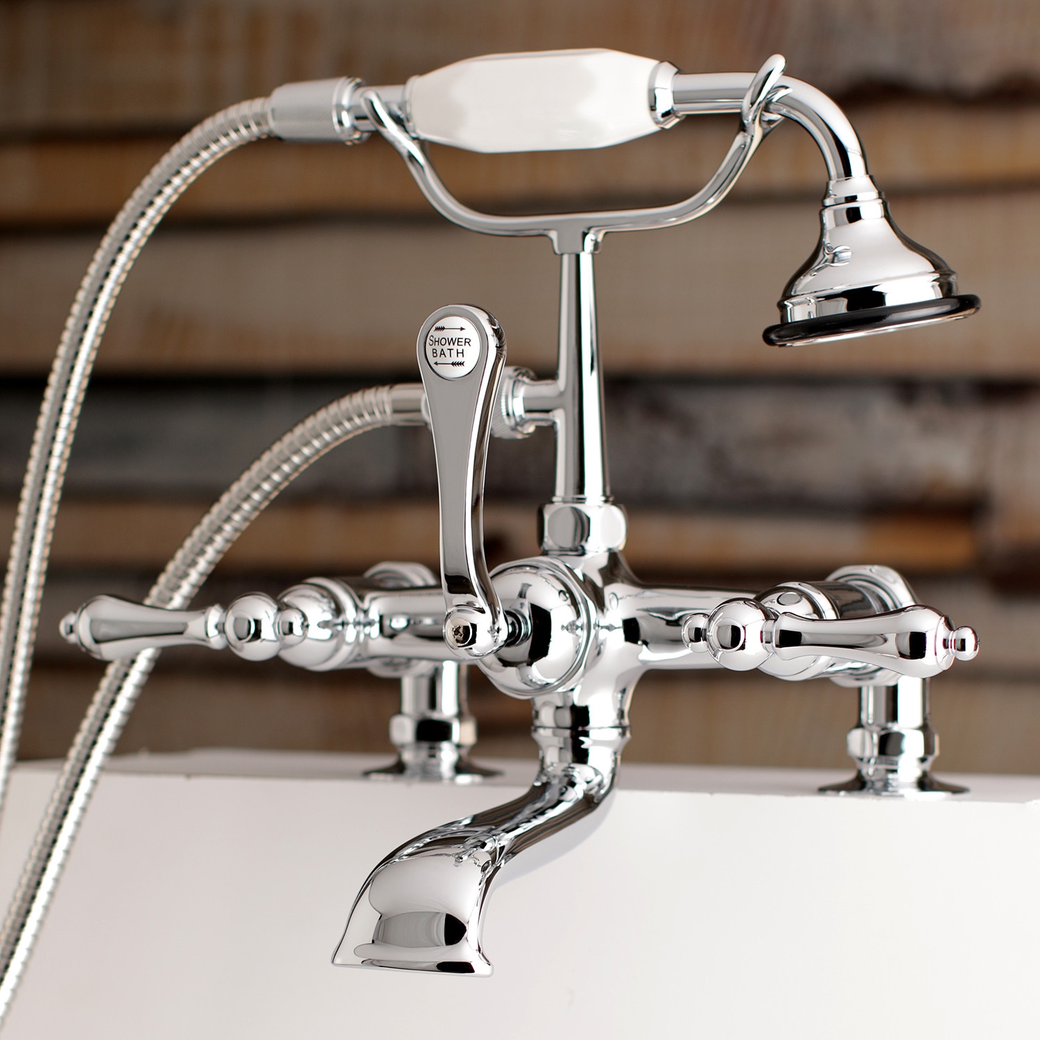 Kingston Brass Vintage Polished Chrome 3 Handle Deck Mount Roman Low Arc Bathtub Faucet With 2325