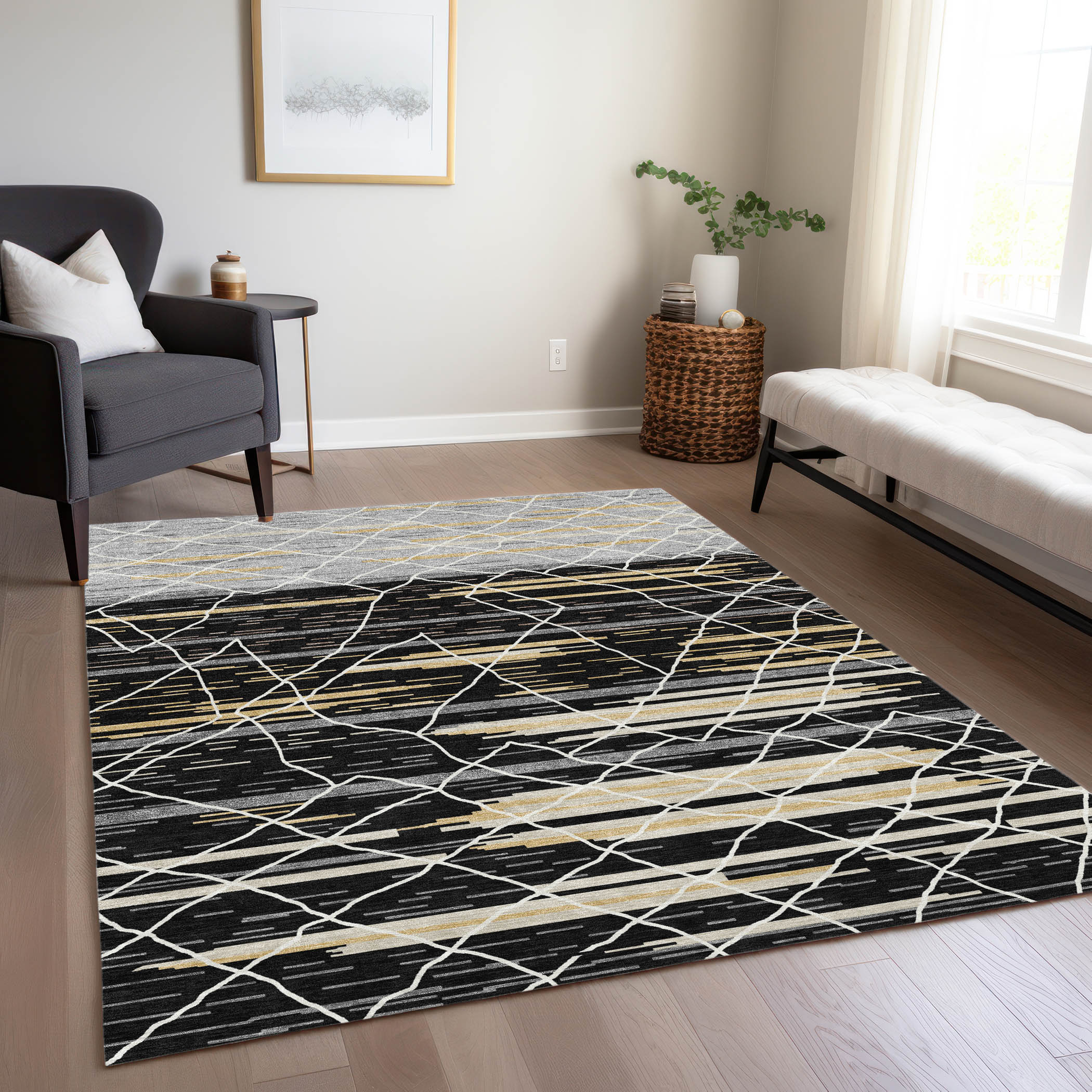 Addison Rugs ACN1025BK5X8 Chantille ACN1025BK 5 x 7 (ft) Polyester Black Rectangular Indoor/Outdoor Geometric Machine washable Area rug