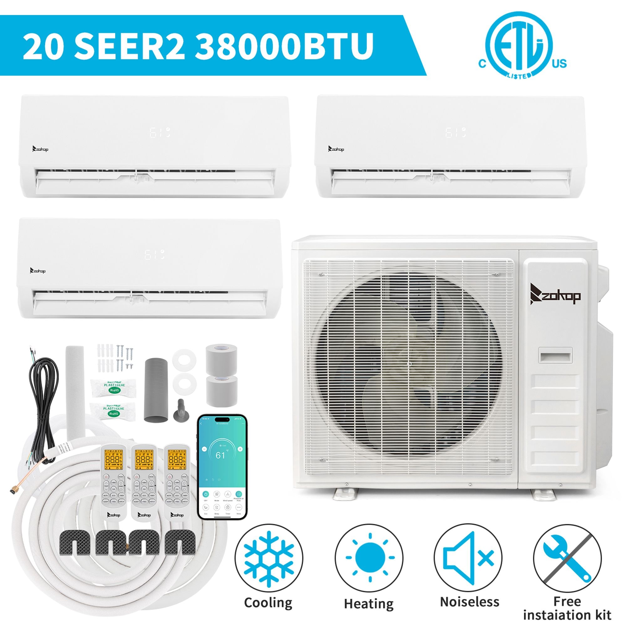 Winado  3 Zone 38000 BTU 20 SEER2 Mini Split Air Conditioner with Heat Pump 12K plus 12K plus 18K Sansujyuku sansujyuku.com