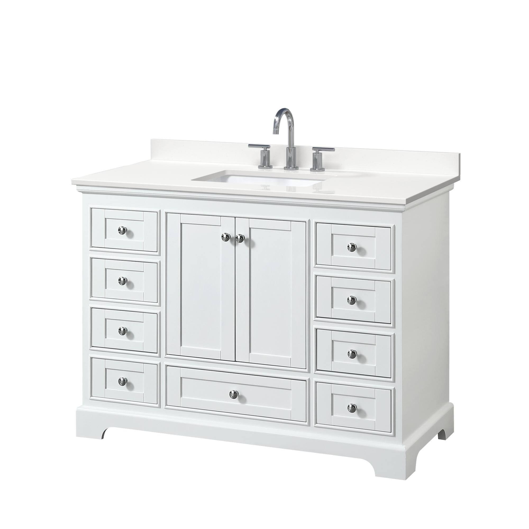 Wyndham Collection WCS202048SWHWQUS3MXX Deborah 48-in White Undermount Single Sink Bathroom Vanity with White Quartz Top