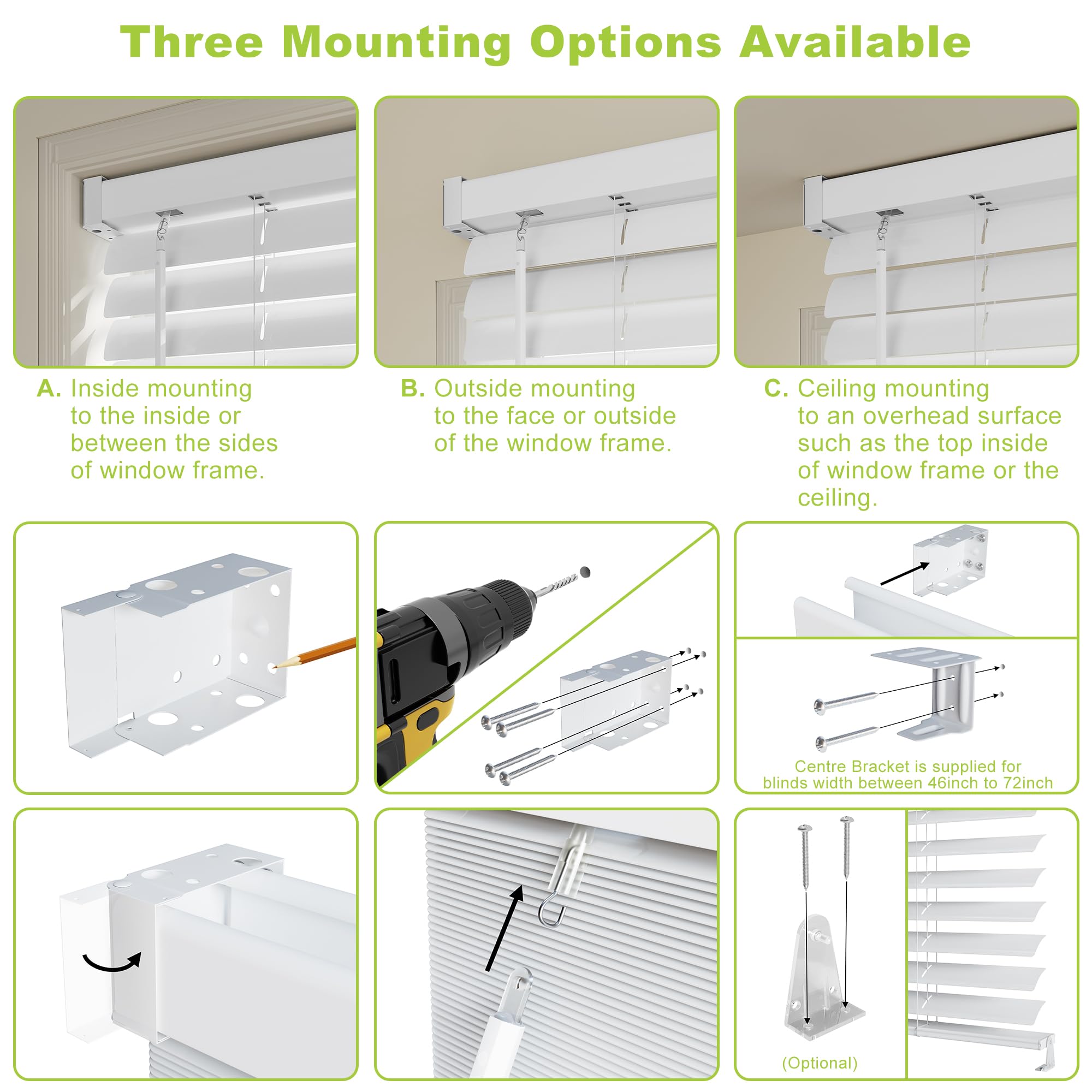 LAIFUCAM 2 Inch Cordless Window Blinds for Indoor Use 29 W by 64 H ...