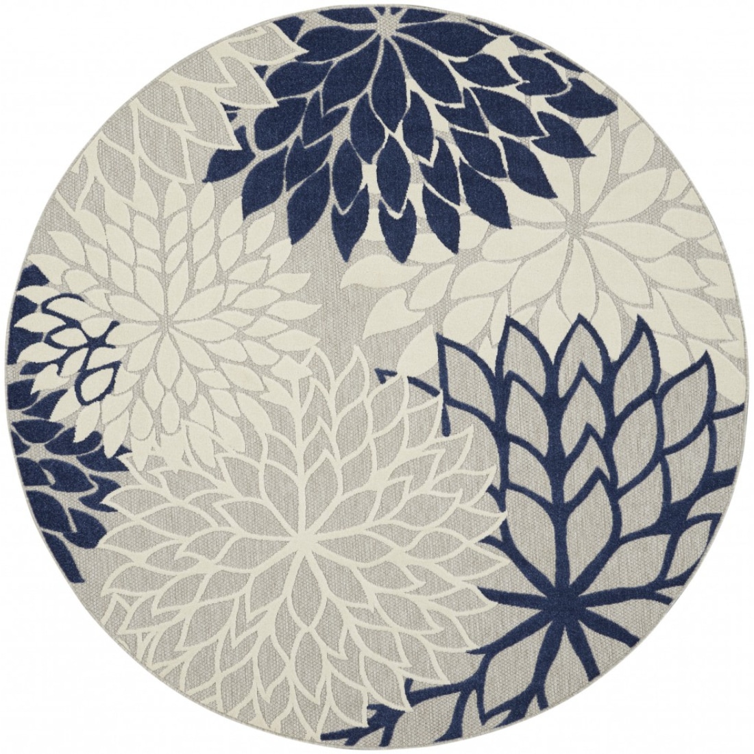 HomeRoots 4000384838 8 x 8 (ft) Polypropylene Ivory Navy Round Indoor/Outdoor Floral Area rug