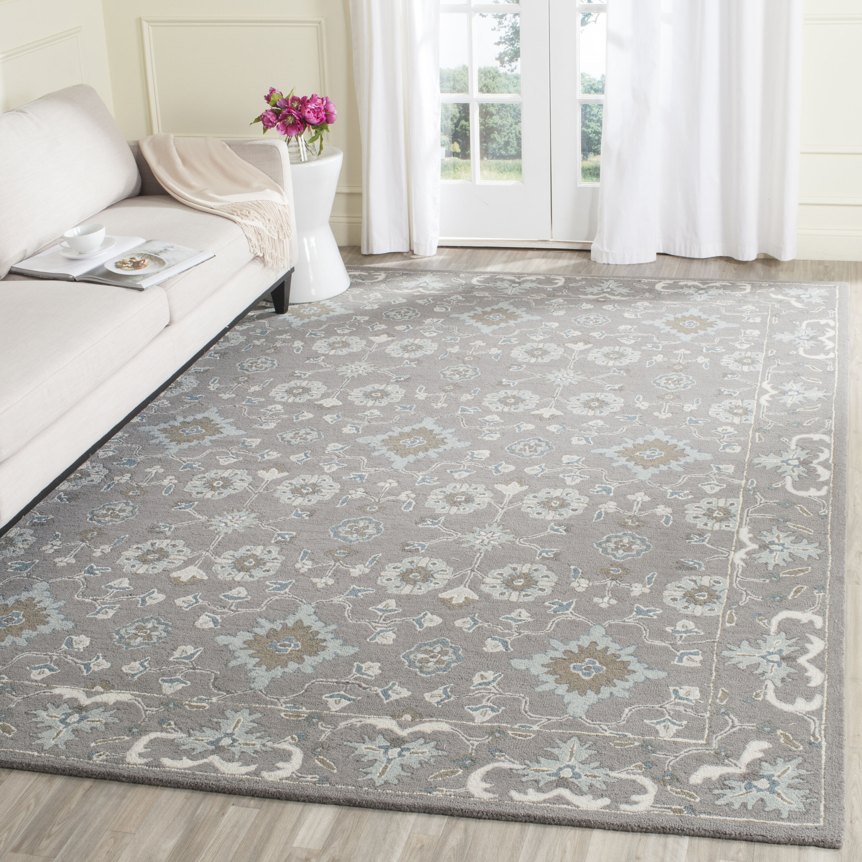 Gray Floral Hand-Tufted Wool 8' x 10' Area Rug