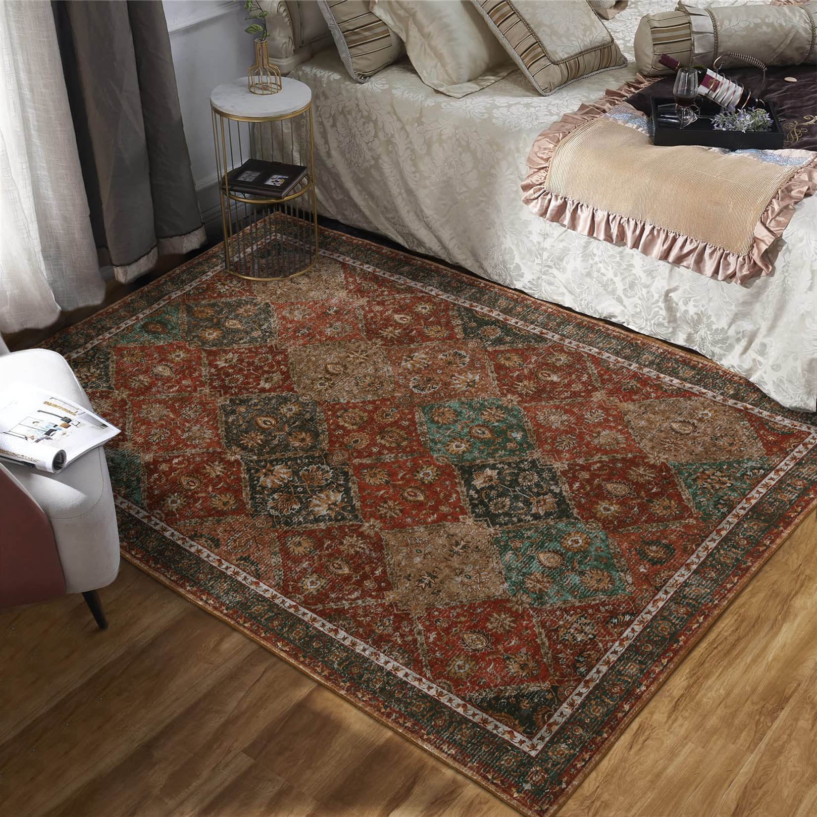 Garvee YXY-LO-PHO-155VWSDF 5 x 7 (ft) Loomed Polyester Red Rectangular Indoor Geometric Moroccan Machine washable Area rug