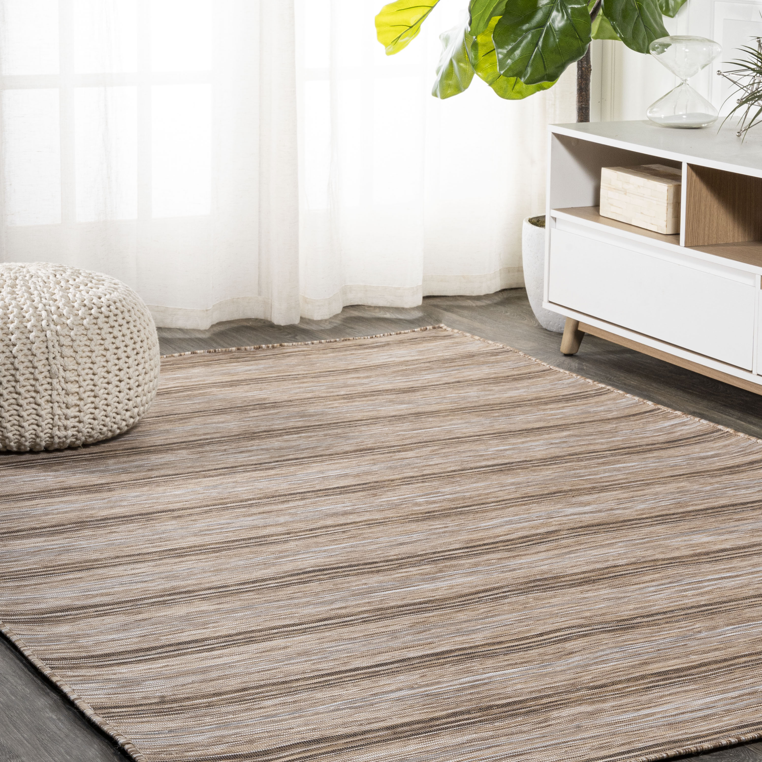 Multicolor Stripe Synthetic 4' x 6' Easy-Care Area Rug