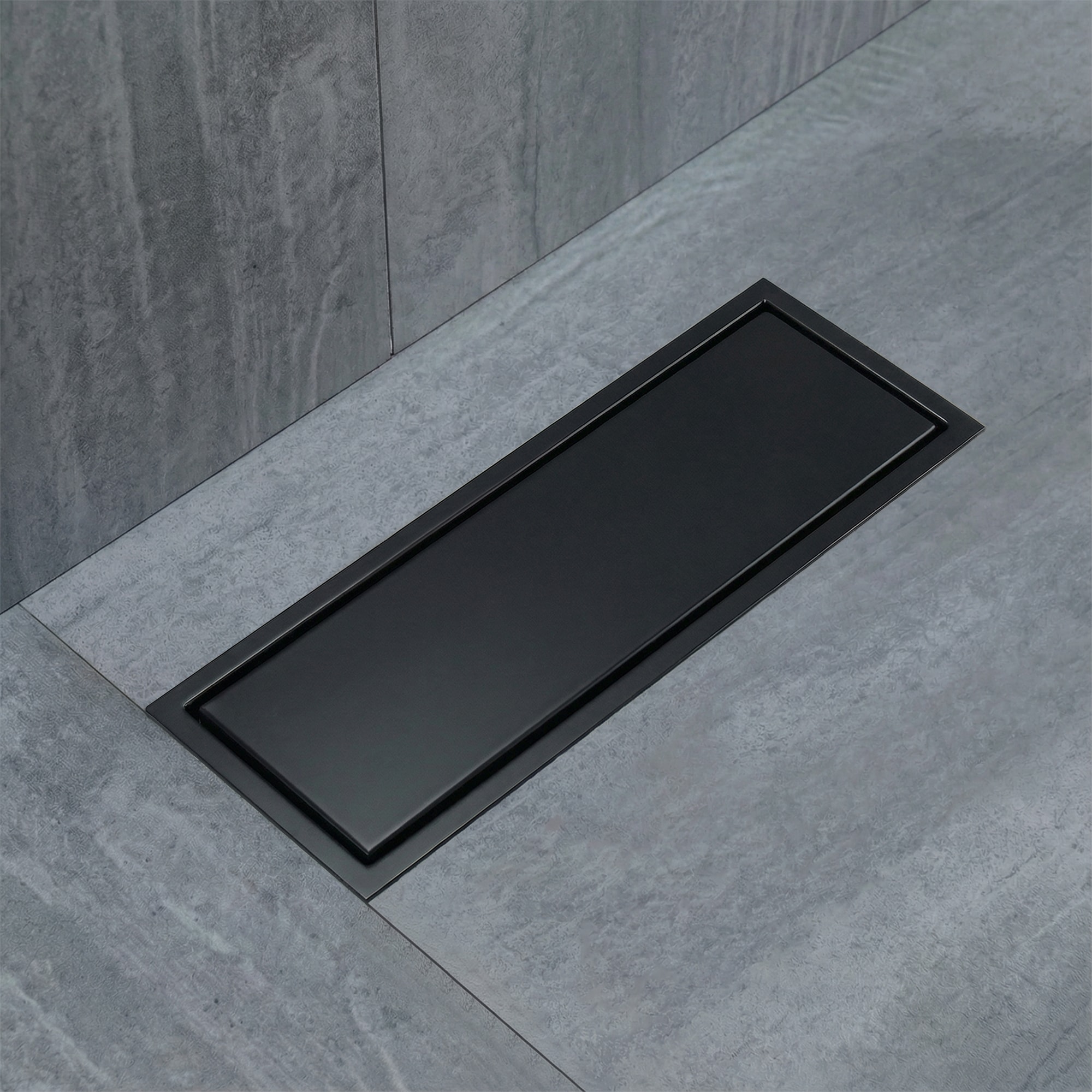 YAWWALK - Matte Black 12-in High Flow Linear Shower Drain with Removable Hair Strainer 60 L/min