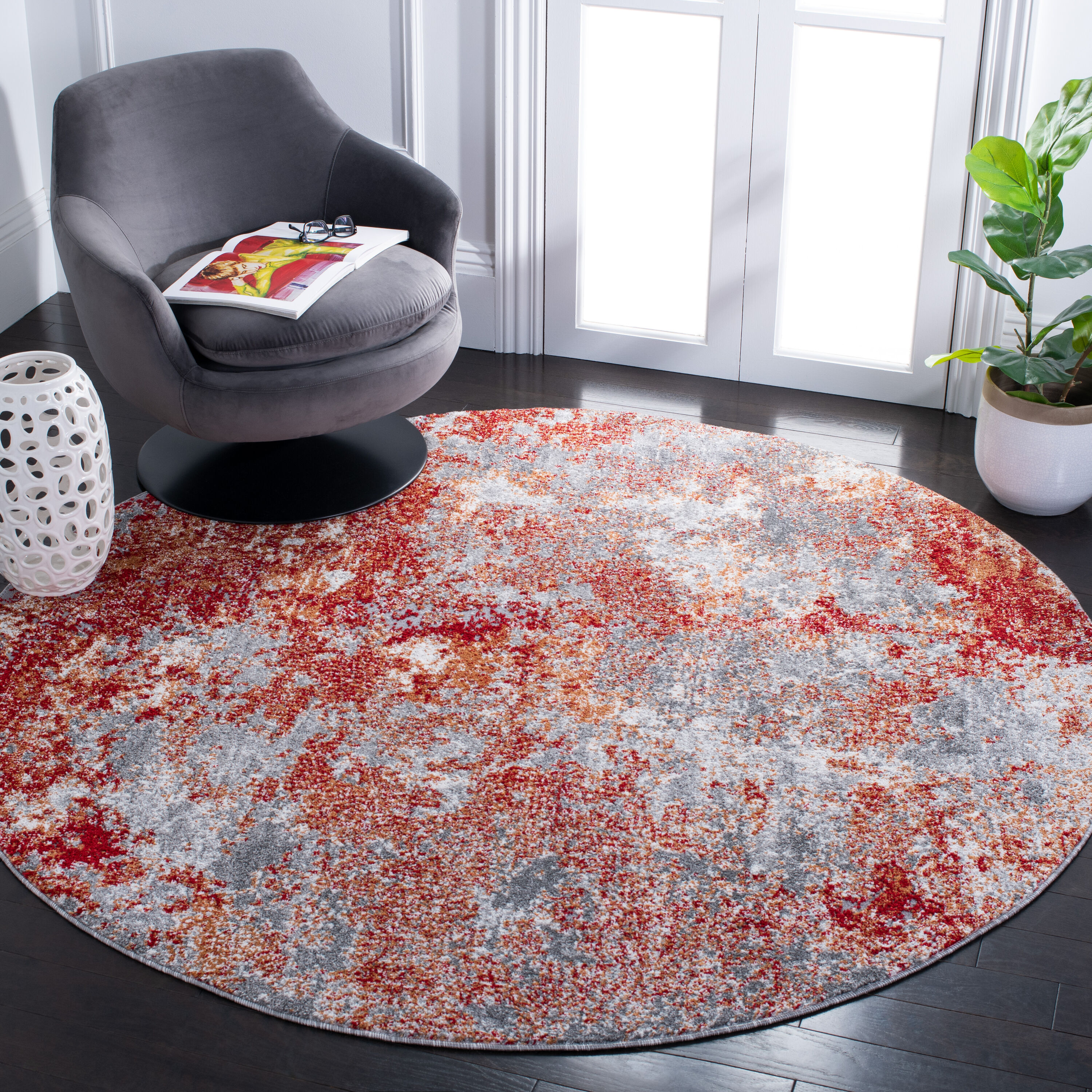Aston 710Q Red Grey 6ft-7in x 6ft-7in Round Rug