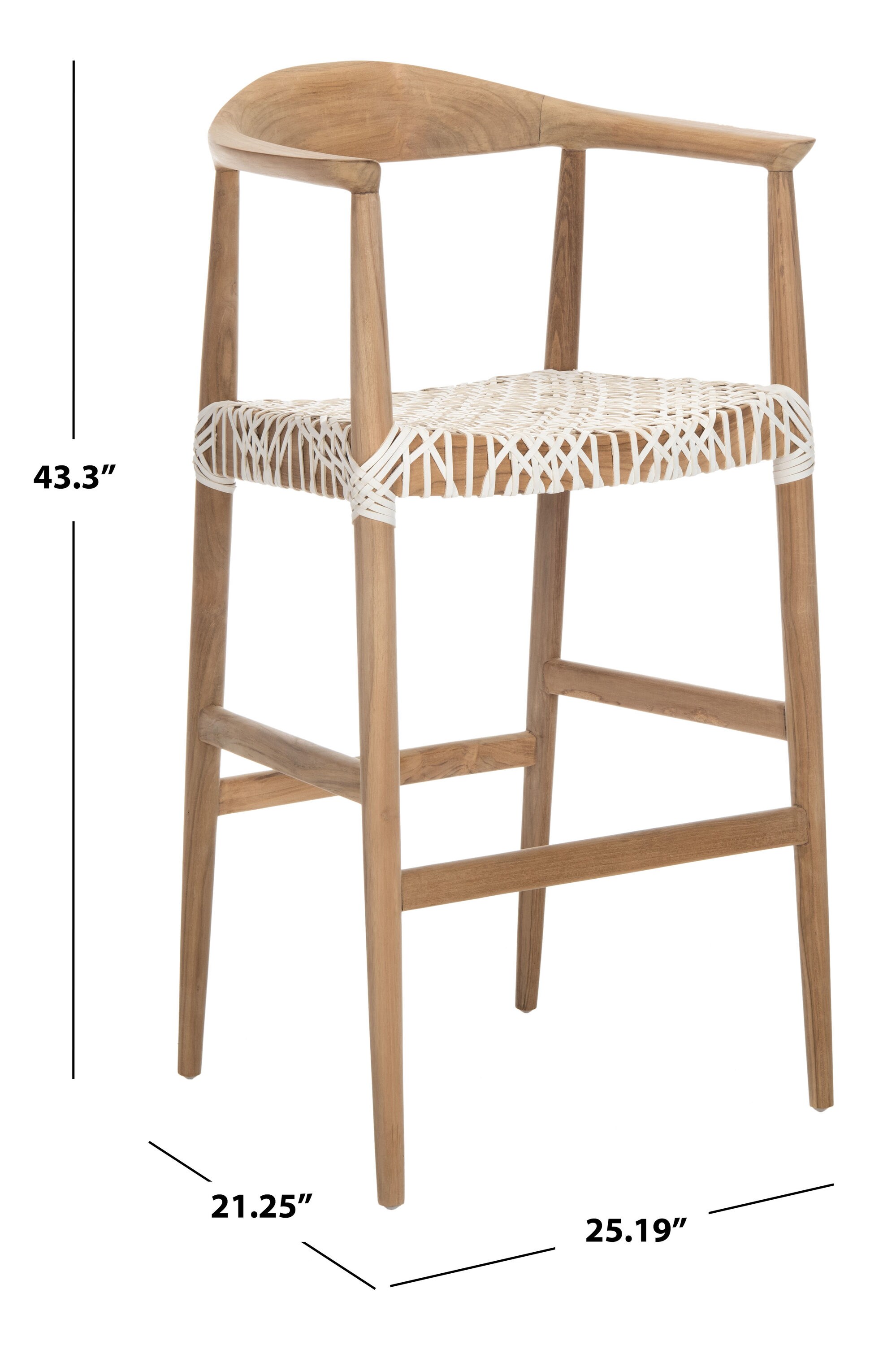 Safavieh Bandelier White 29.3-in H Bar height Wood Bar Stool with Arms ...