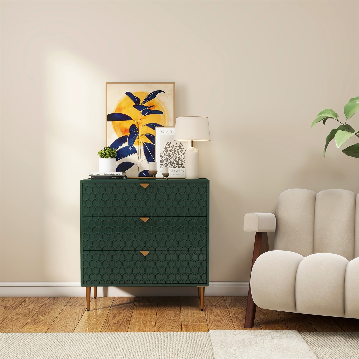 Green Honeycomb Pattern 3-Drawer Freestanding Office Cabinet