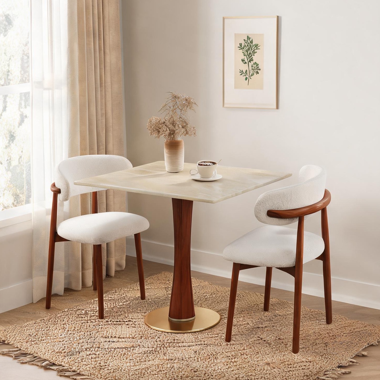 chillscreamni 2-Person Square Dining Table Mid-Century Sintered Stone ...
