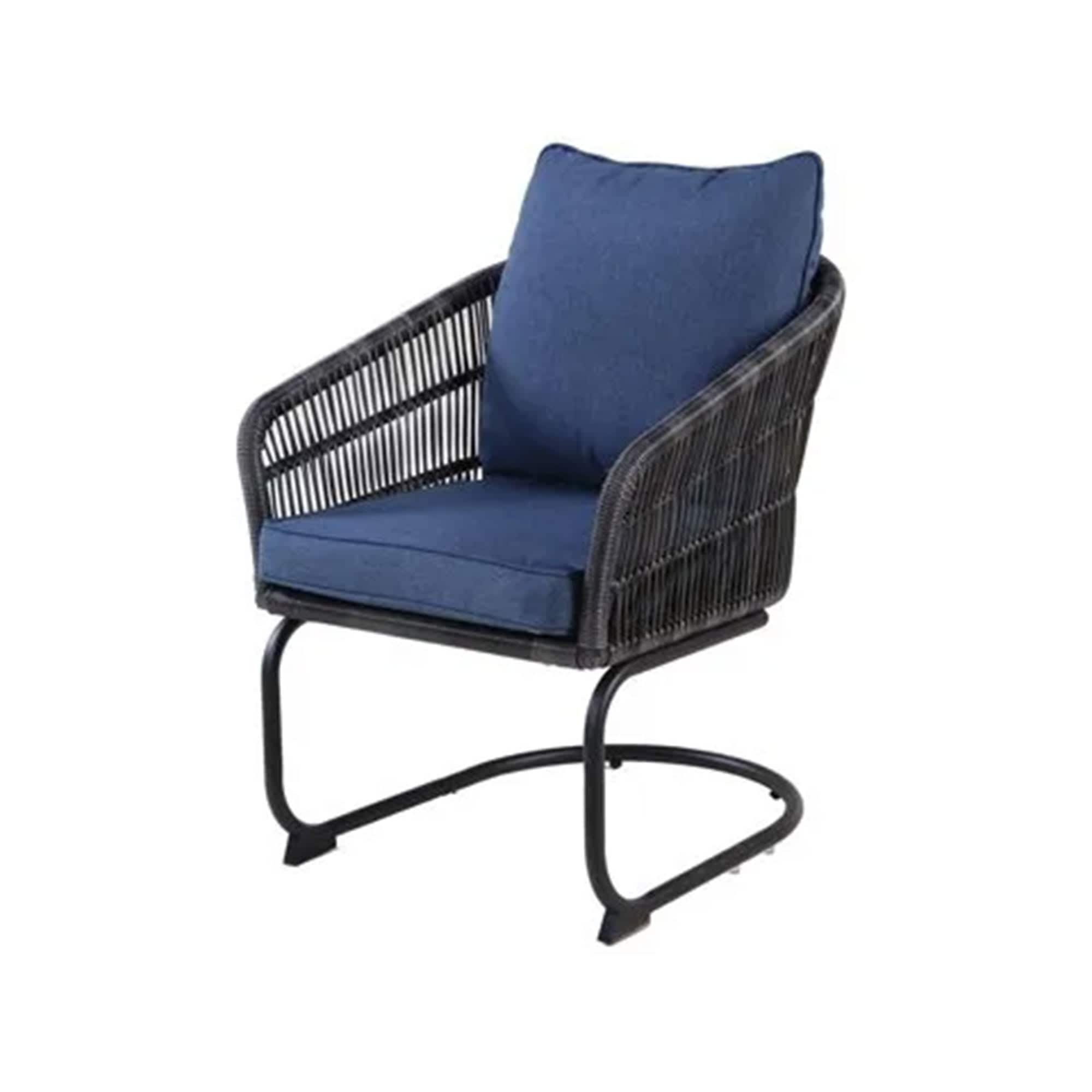 Four Seasons Courtyard 396132 Adelaide Set of 2 C Spring 250 Pound Capacity Rocking Motion Dining Chairs with Steel Frame and Olefin Cushions Blue