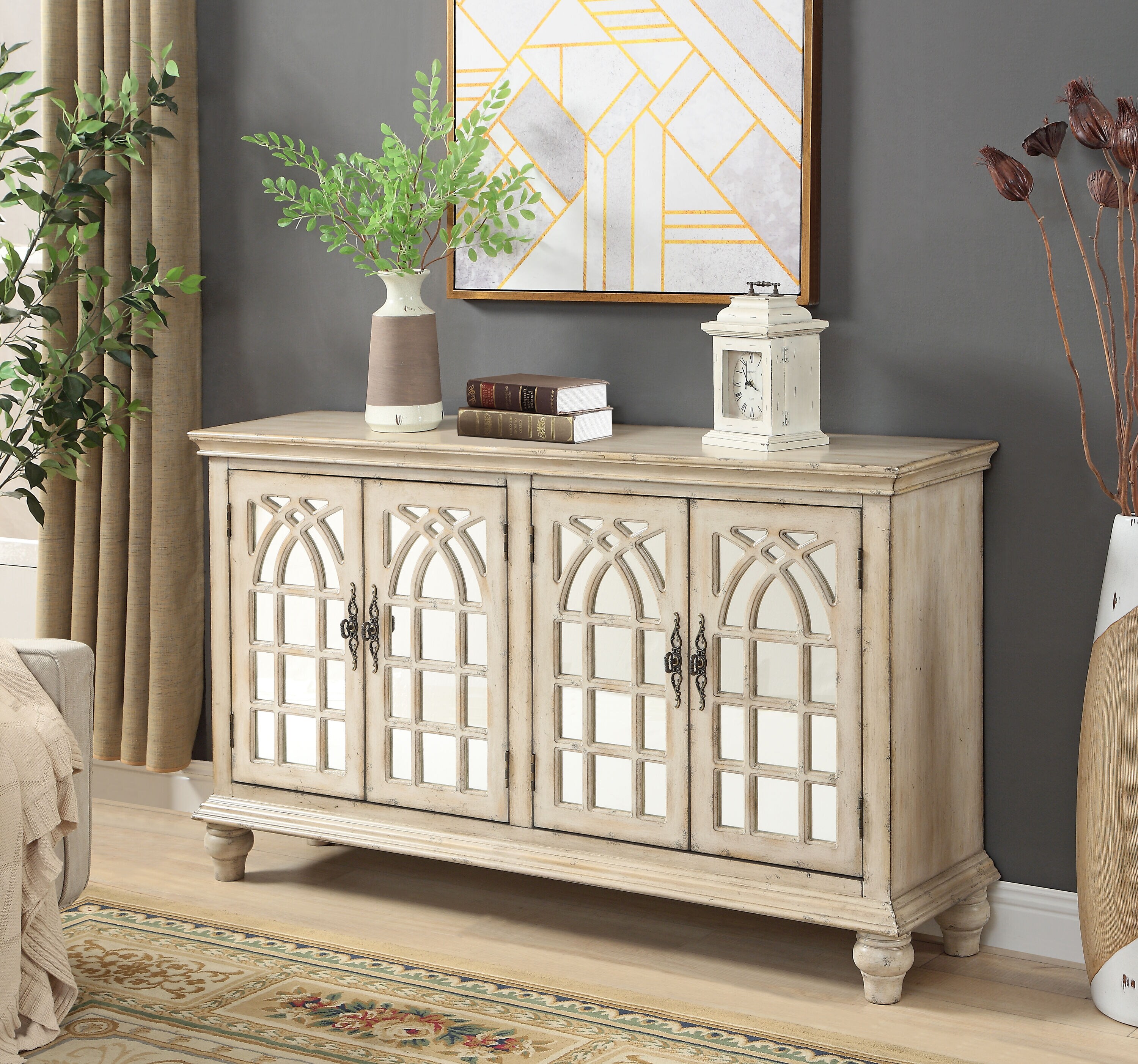 Coast to Coast Traditional Pine Console Table with Window Pane Fretwork ...