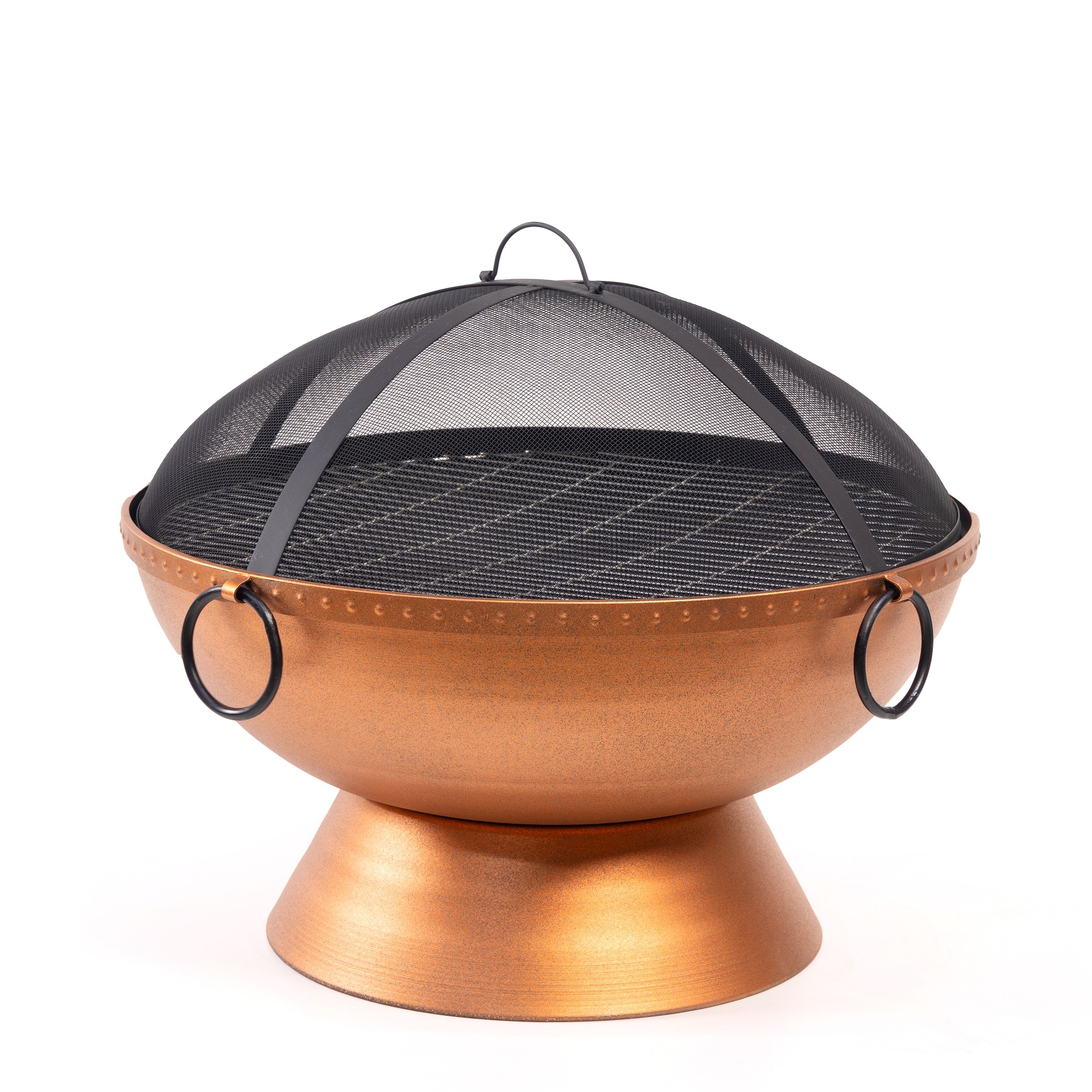 Bronze Round Steel Wood Burning Fire Pit with Spark Screen