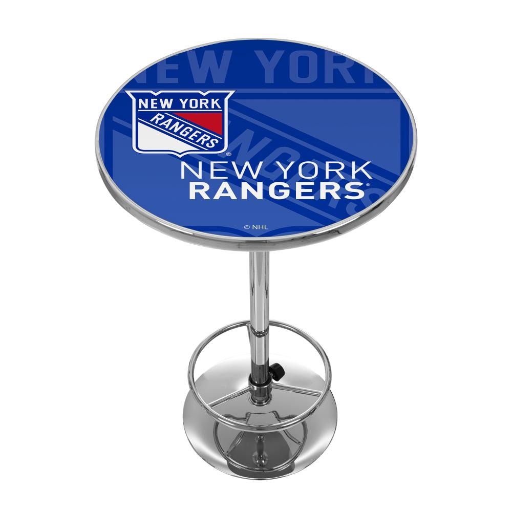 Trademark Gameroom NHL2000-NYR-WM New York Rangers Pub Tables Chrome Round Traditional Bar Table, Composite with Metal Pedestal Base 27.375-in L x 42-in H