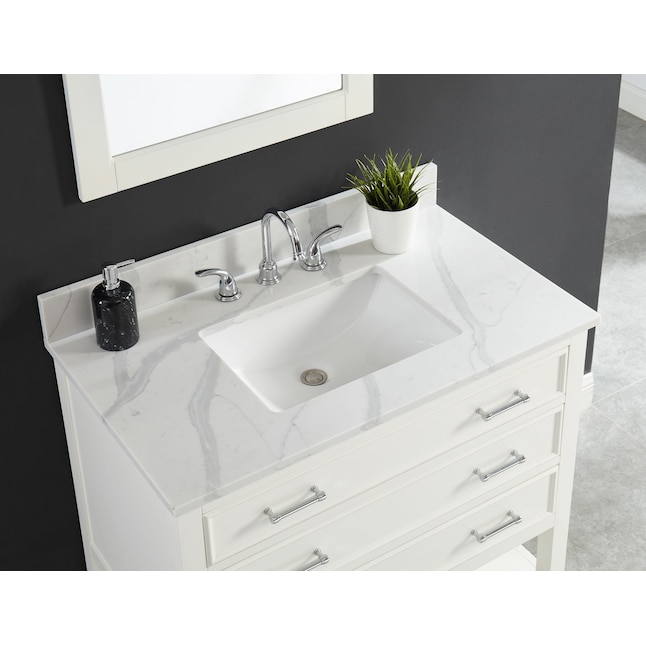 Allen Roth Calacatta Quartz 37 In White Single Sink Bathroom Vanity Top The Tops Department At Com - Plain White Bathroom Sink