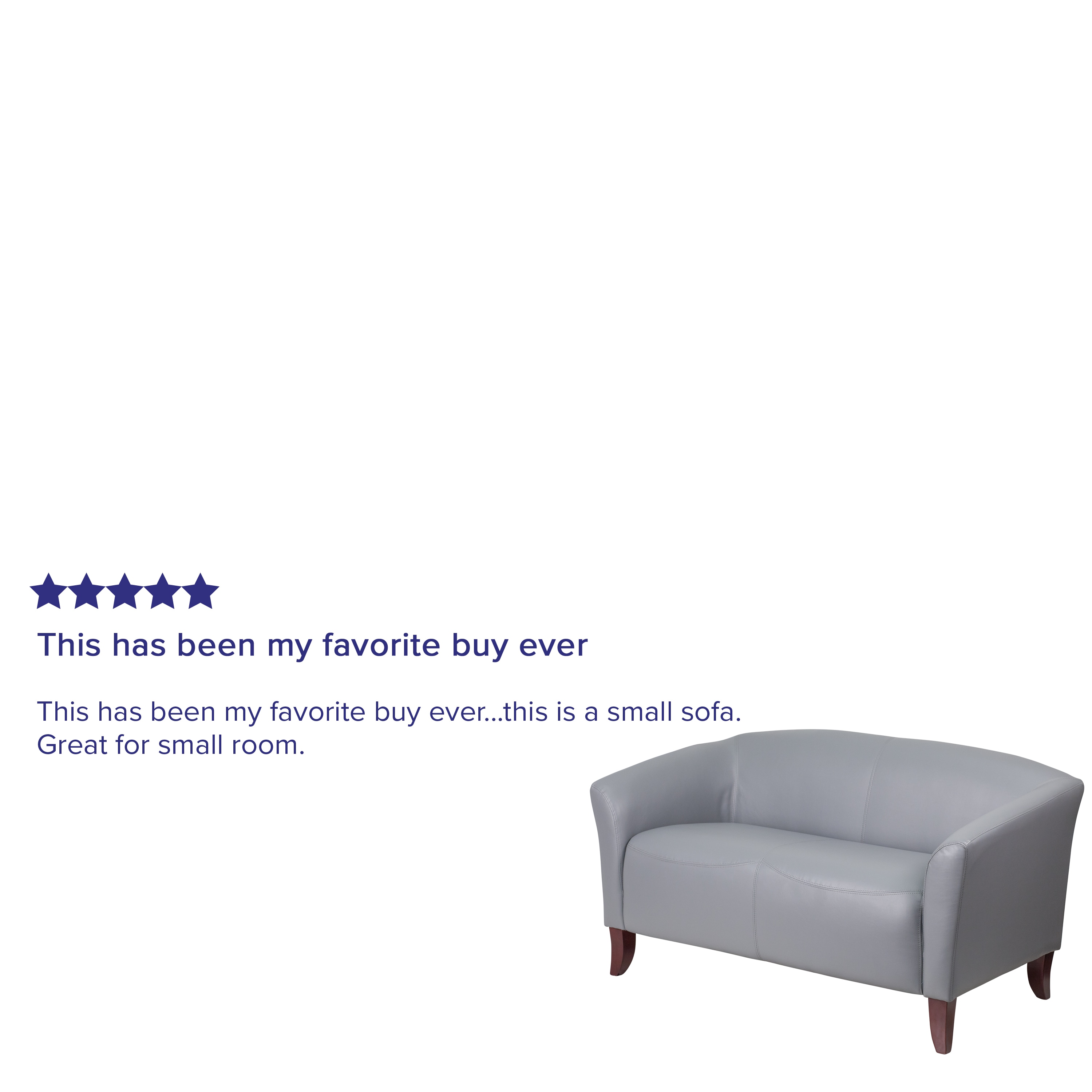 Modern Gray Faux Leather Loveseat with Cherry Wood Feet