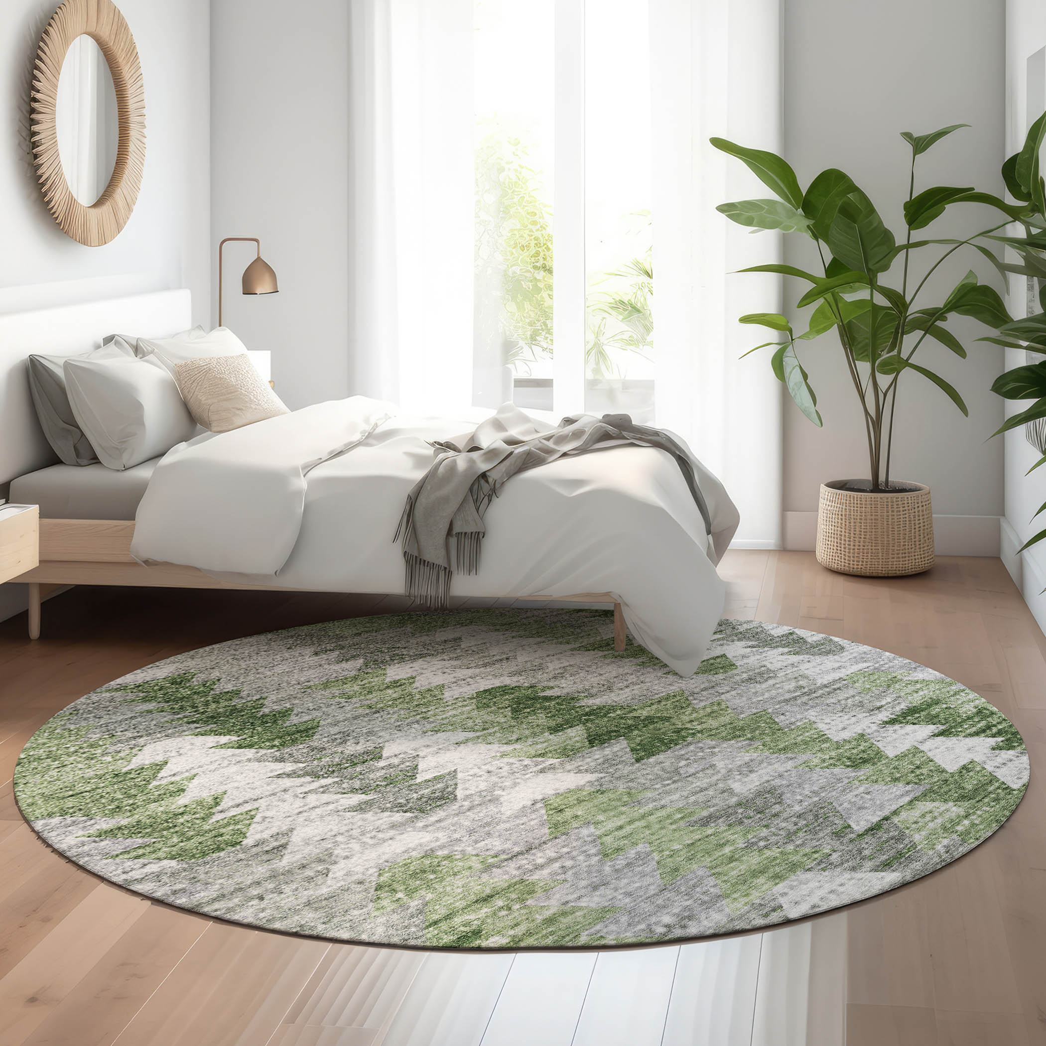 Addison Rugs AMF632GE8RO Mayfield AMF632GE 8 x 8 (ft) Loomed Green Round Indoor Geometric Machine washable Pet Friendly Area rug