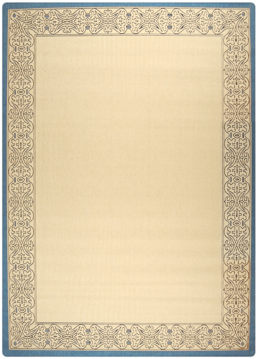 Safavieh CY2099-3101-8 Courtyard Gates 8 x 11 (ft) Loomed Polypropylene Natural/Blue Rectangular Indoor/Outdoor Border Coastal Area rug