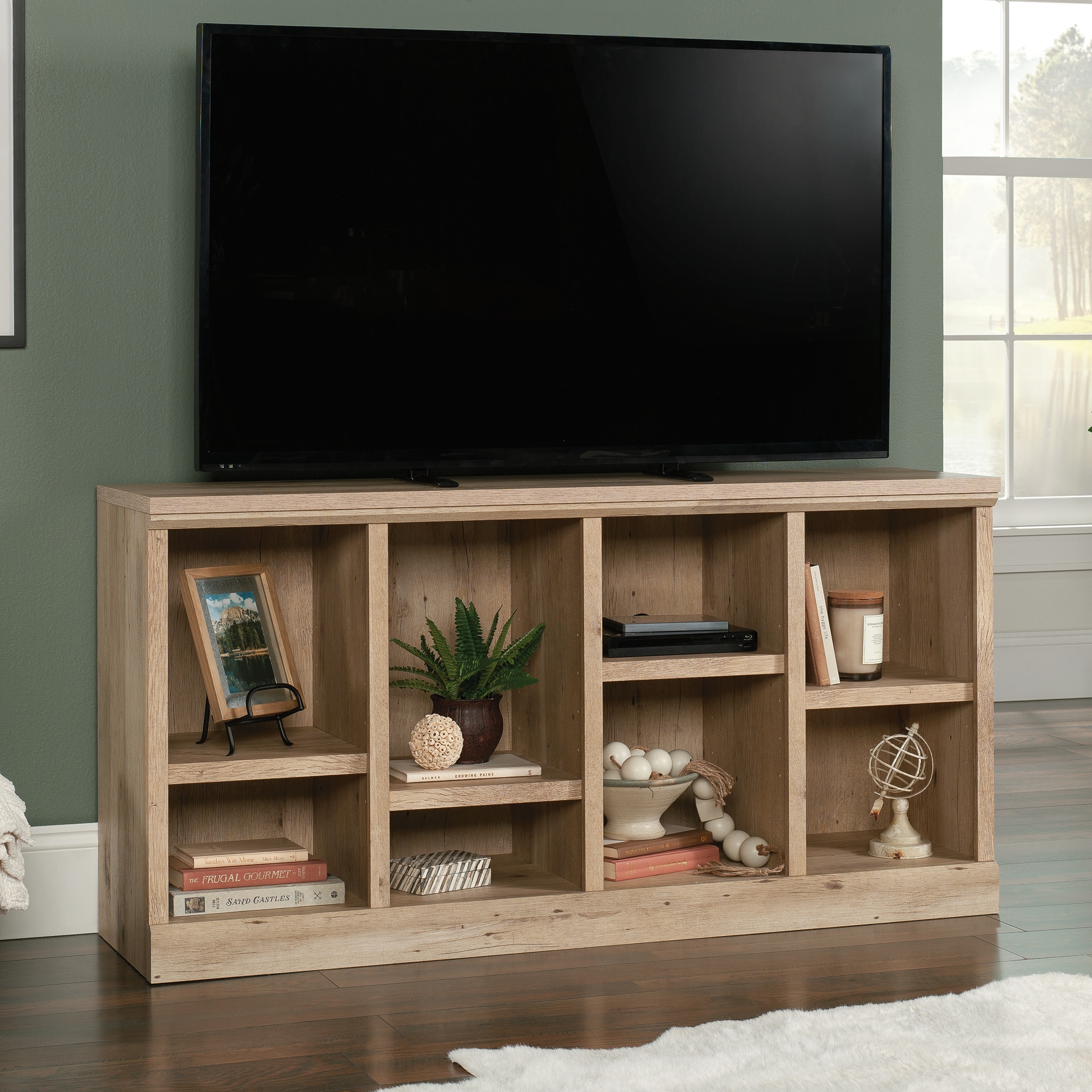 Sauder 434912 Prime Oak Particleboard 8 -Shelf Bookcase ( 59.134-in W x 29.882-in H x 16.142-in D ) Finished