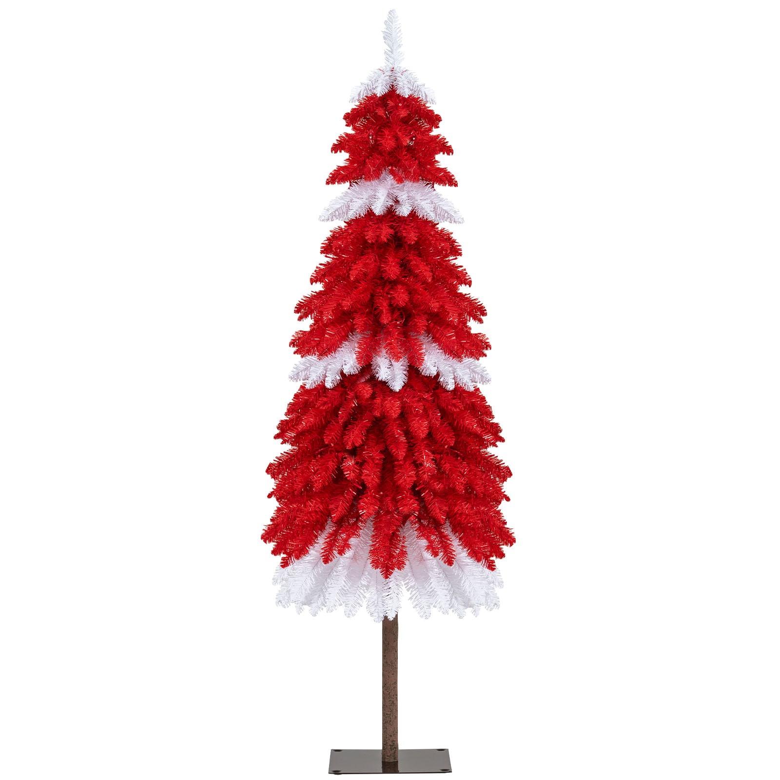 Slickblue 5 ft Pine Pre-lit Full Artificial Christmas Tree with Red White Branch Tips Warm White LED Lights 4 Section Design