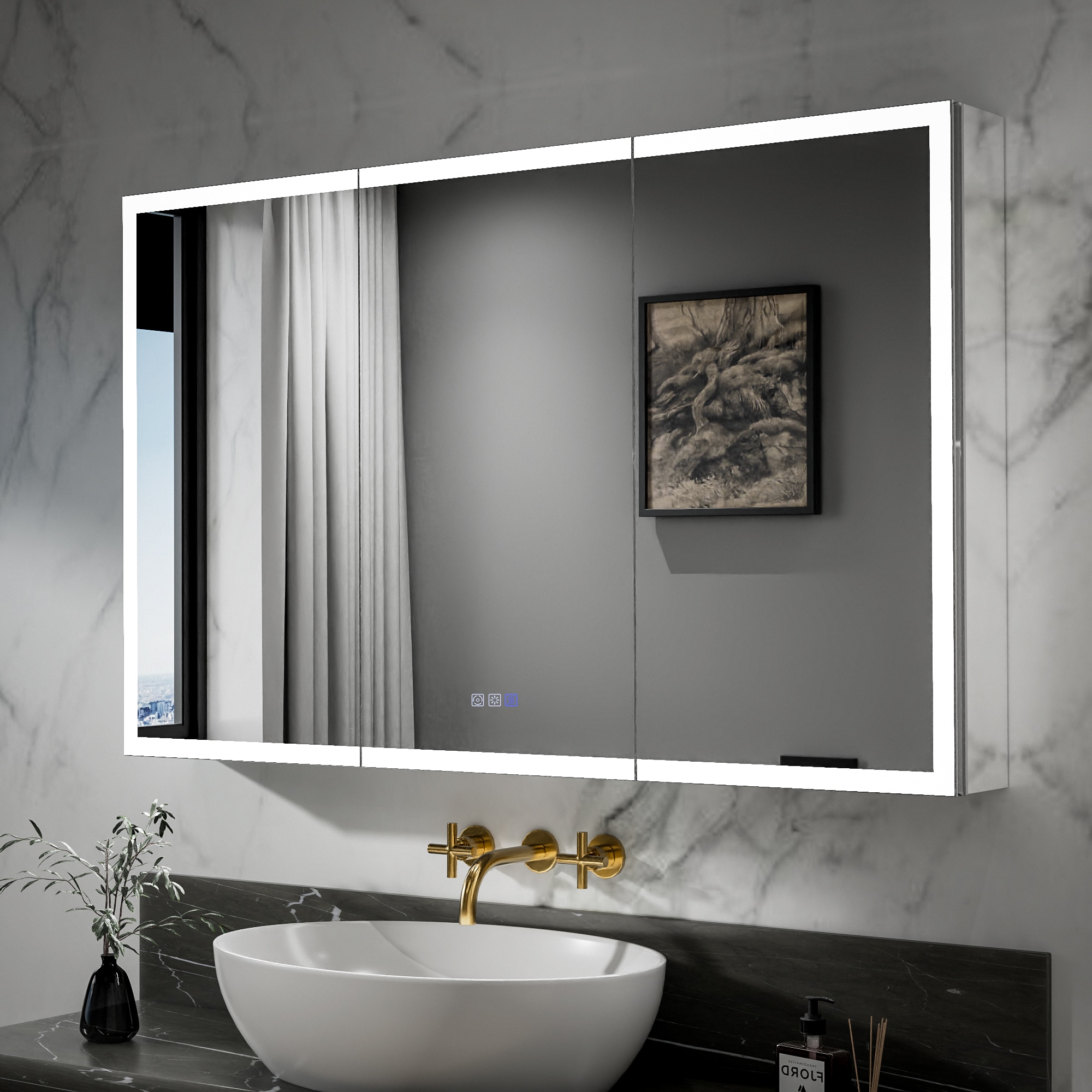 ES-DIY EYJPMC4830V20T 48-in x 30-in Lighted LED Fog Free Surface/Recessed Mount Silver Mirrored Rectangle Soft Close Medicine Cabinet