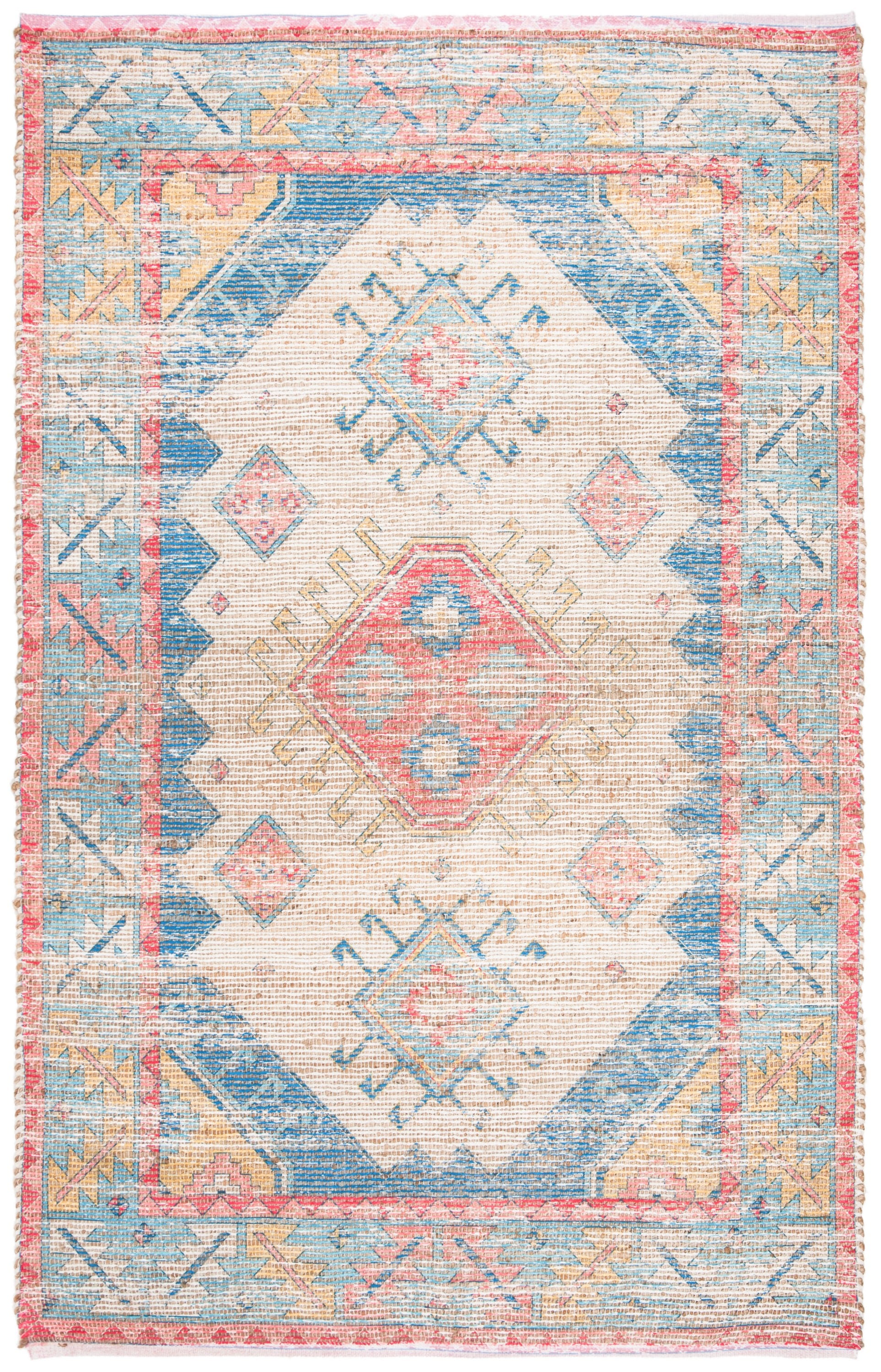 Coastal Breeze Blue and Cream 4' x 6' Handmade Cotton Area Rug