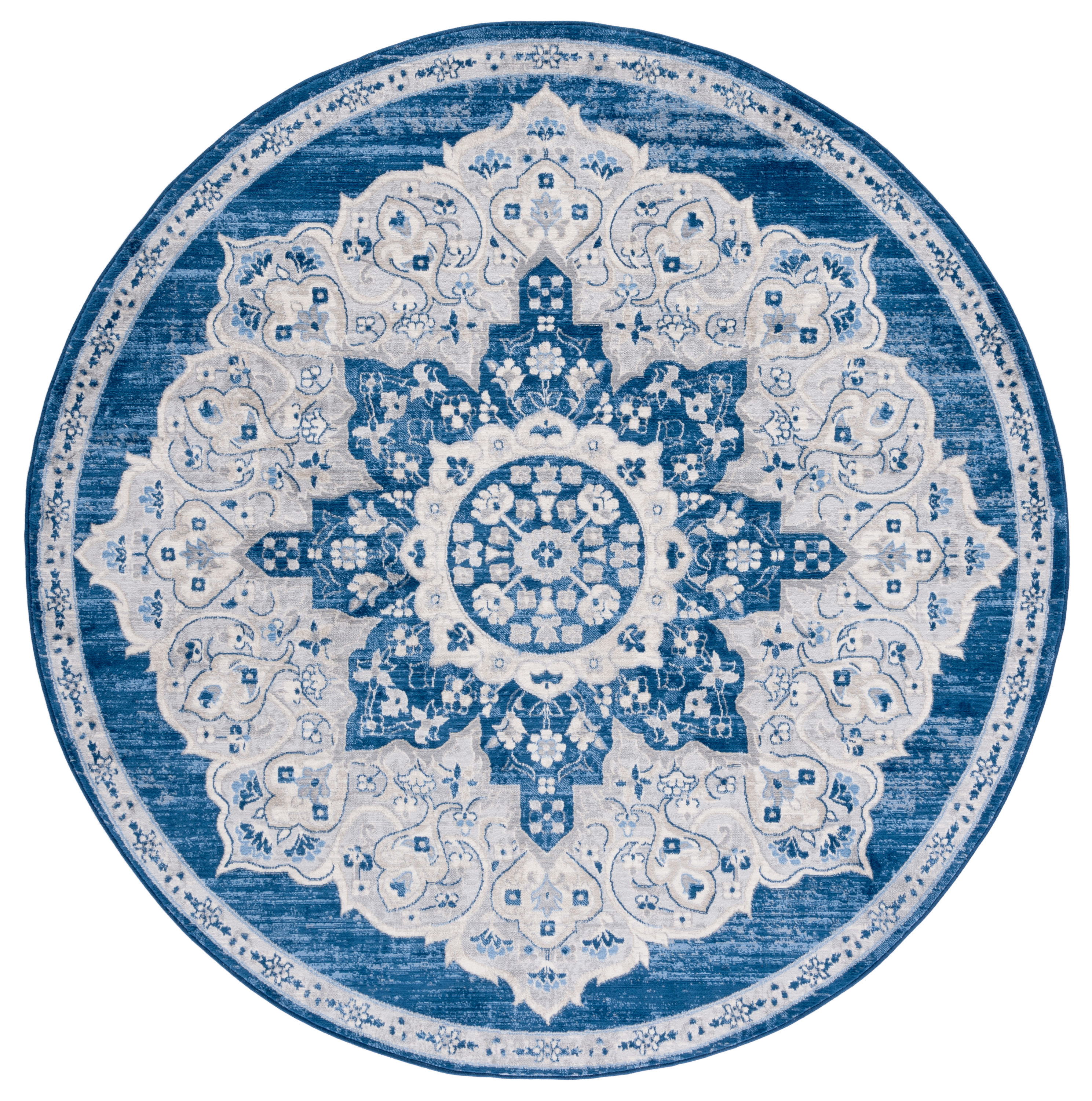 Safavieh BNT802N-7R Brentwood Coral 7 x 7 (ft) Loomed Polypropylene Navy/Gray Round Indoor Distressed/Overdyed Vintage Area rug