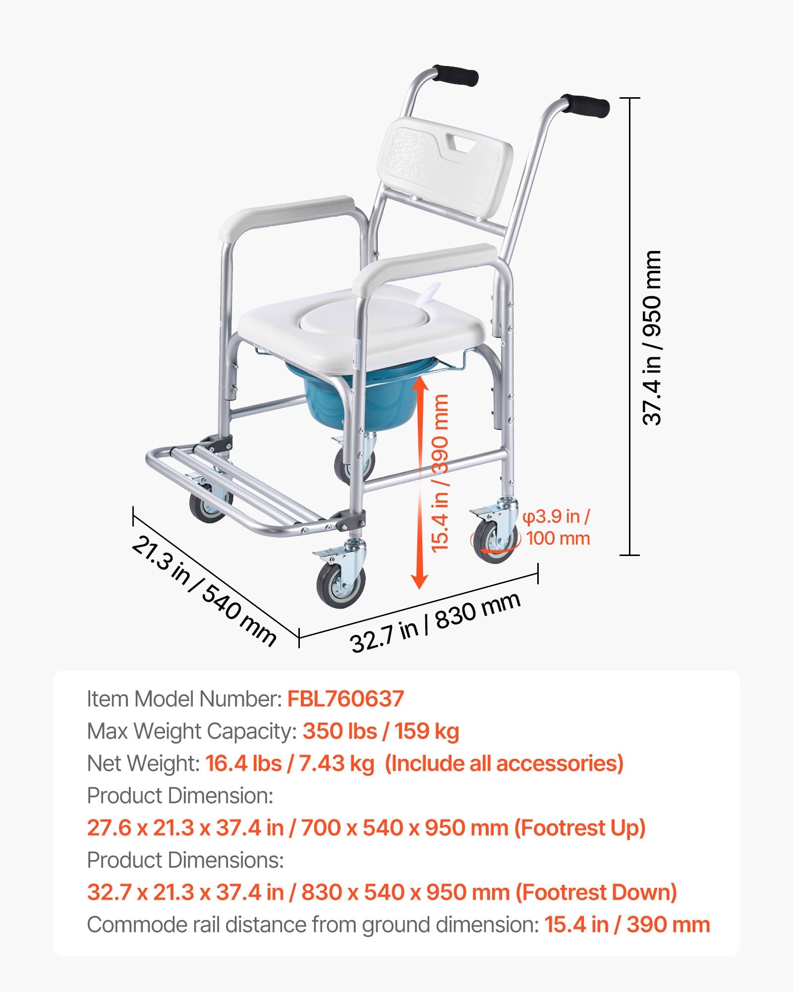 GIVIMO Bedside Commode Chair with Wheels 4 In 1 Portable Toilet Raised ...