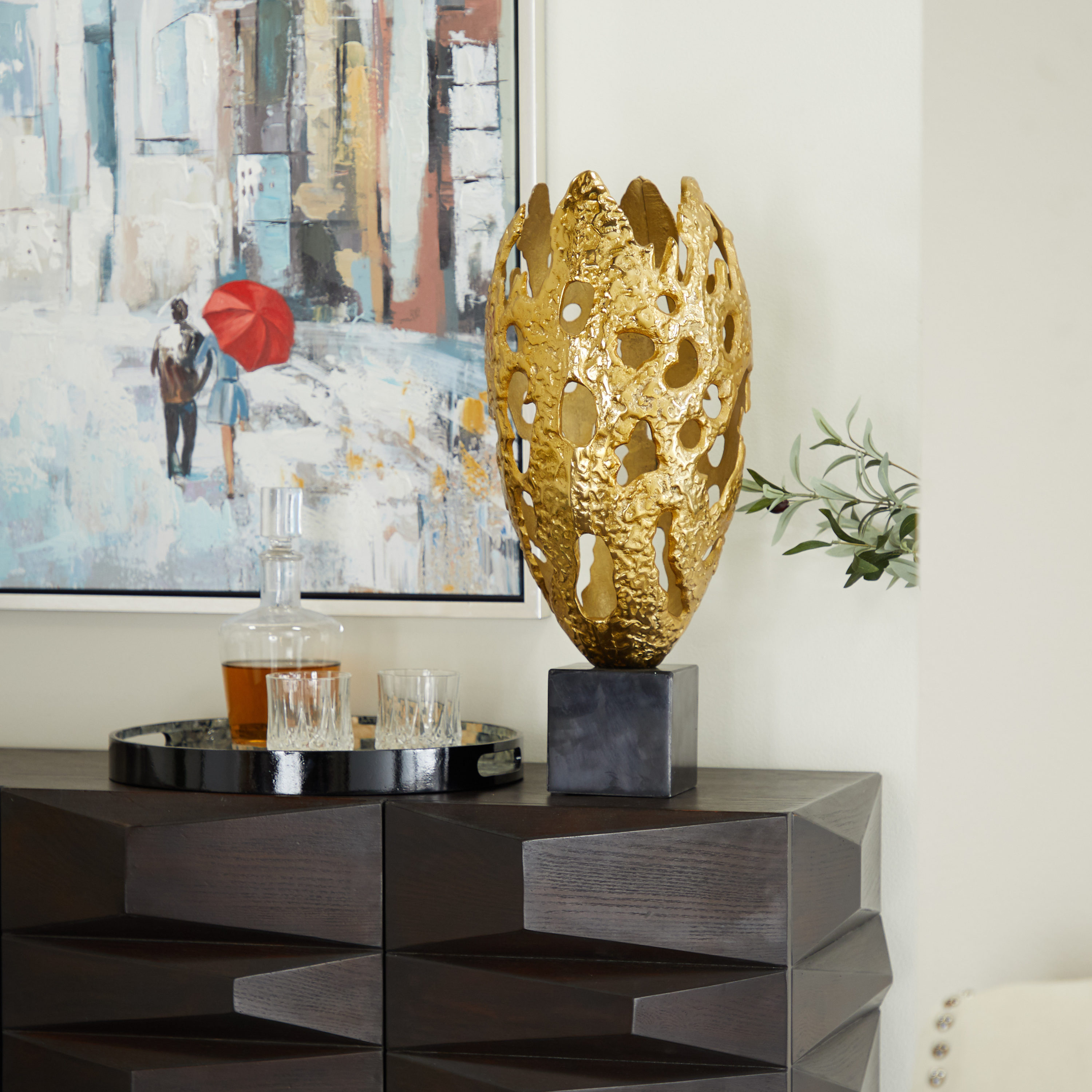 Gold Medium Aluminum Oval Contemporary Tabletop Statue