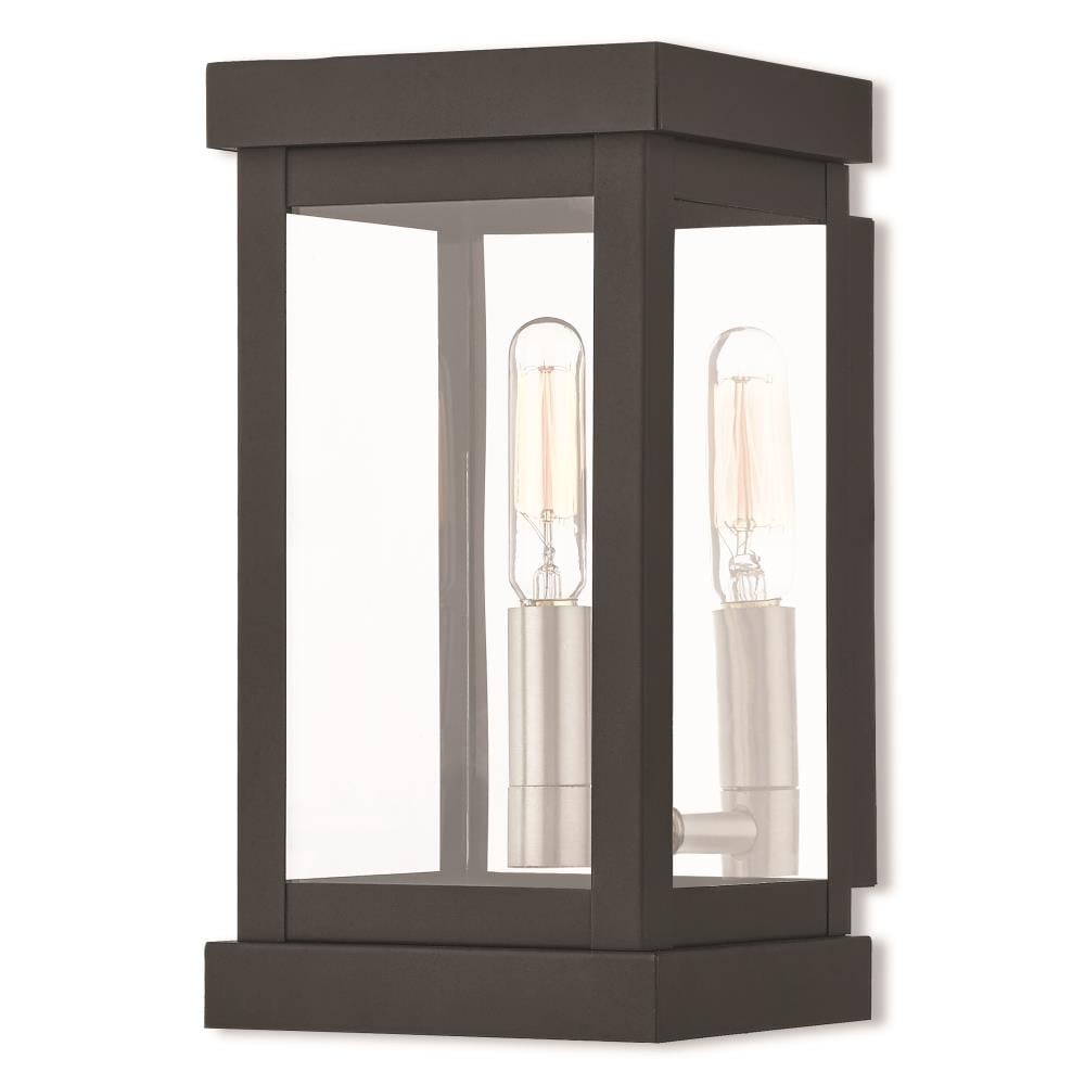 Modern Black Lantern Sconce with Clear Glass and Brass Finish