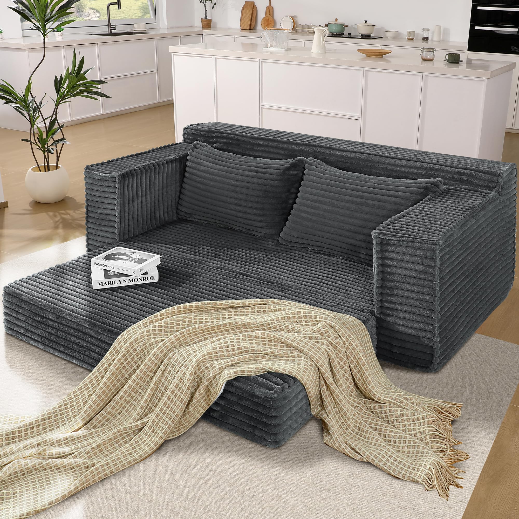 IdealHouse 75-inch Convertible Sofa Bed Frame less Sofa Bed Includes 2 Pillows Fold Out Sofa Double Sofa Bed Dual Purpose Sofa for Guest Room or Bedroom Suitable for Living Room or Bedroom No Assembly Required Gray