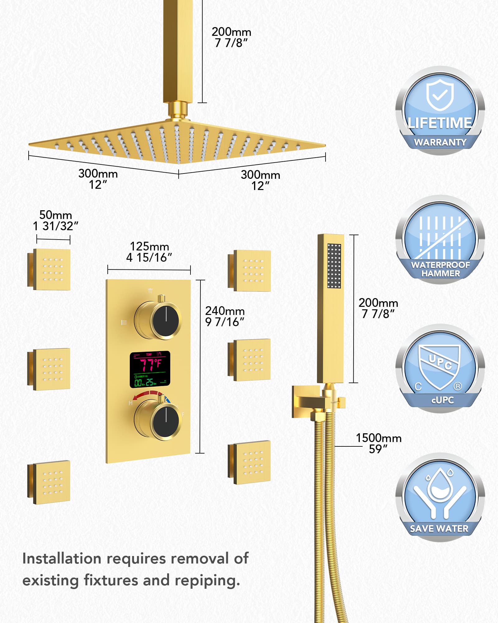 EVERSTEIN SFS-1015-GD12 Tub-Shower-Faucets - View #10