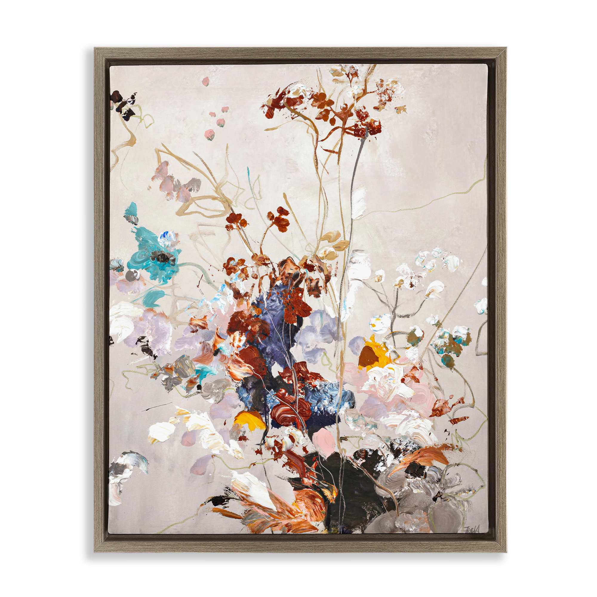 Stupell Industries BS-796-FFE-16X20 Earth Tones Floral Abstraction Floating Frame design by Design Fabrikken