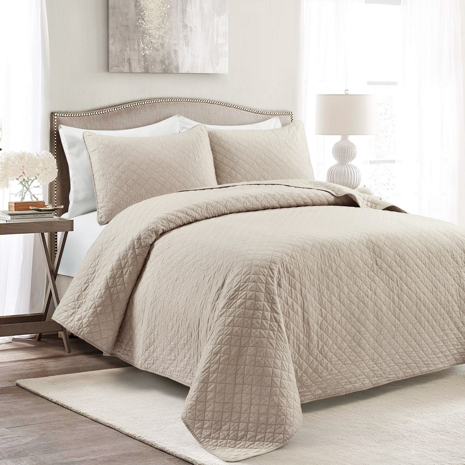 Lush Decor Neutral Solid King Quilt Cotton in the Comforters ...