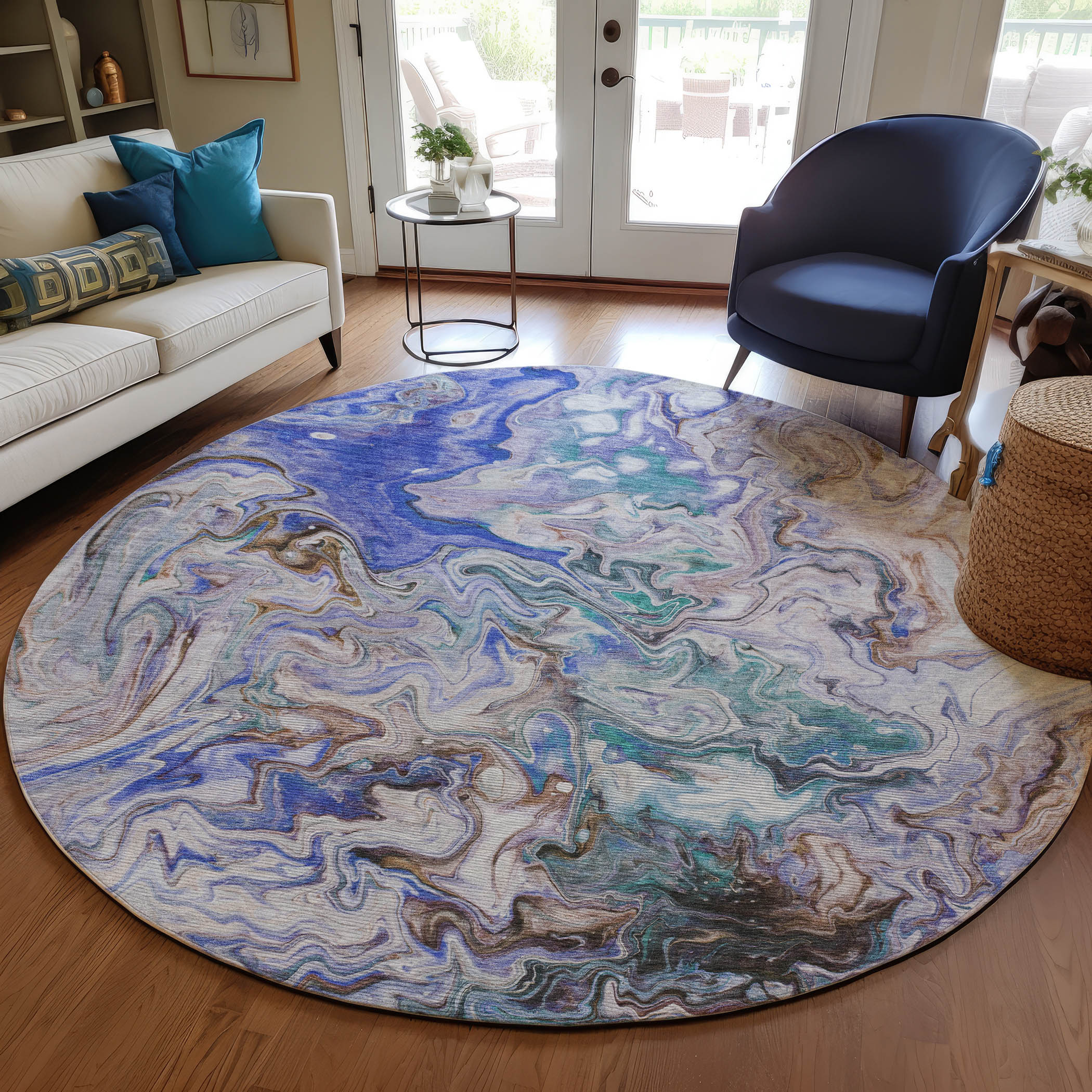 Addison Rugs ACN603BG8RO Chantille ACN603BG 8 x 8 (ft) Polyester Beige Round Indoor/Outdoor Abstract Machine washable Area rug